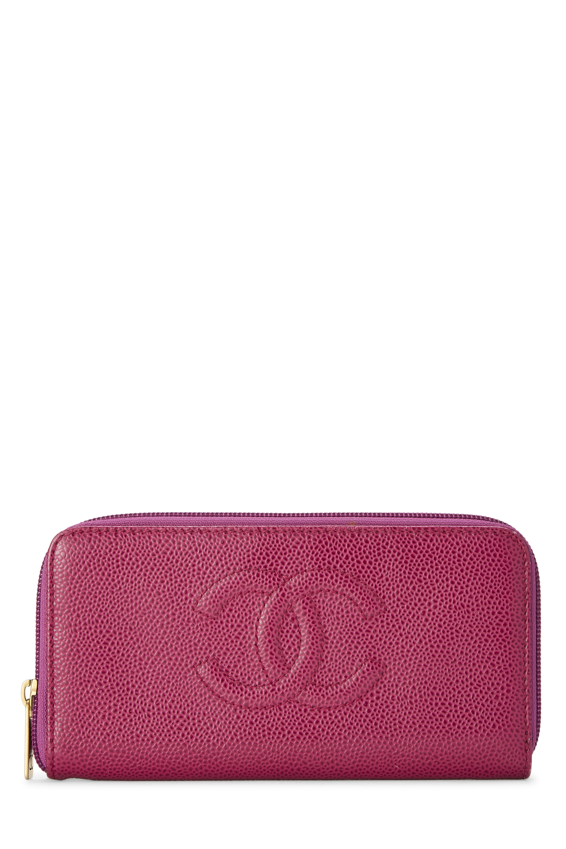 Women's Chanel Pink Caviar 'CC' Zip Around Wallet in Pink