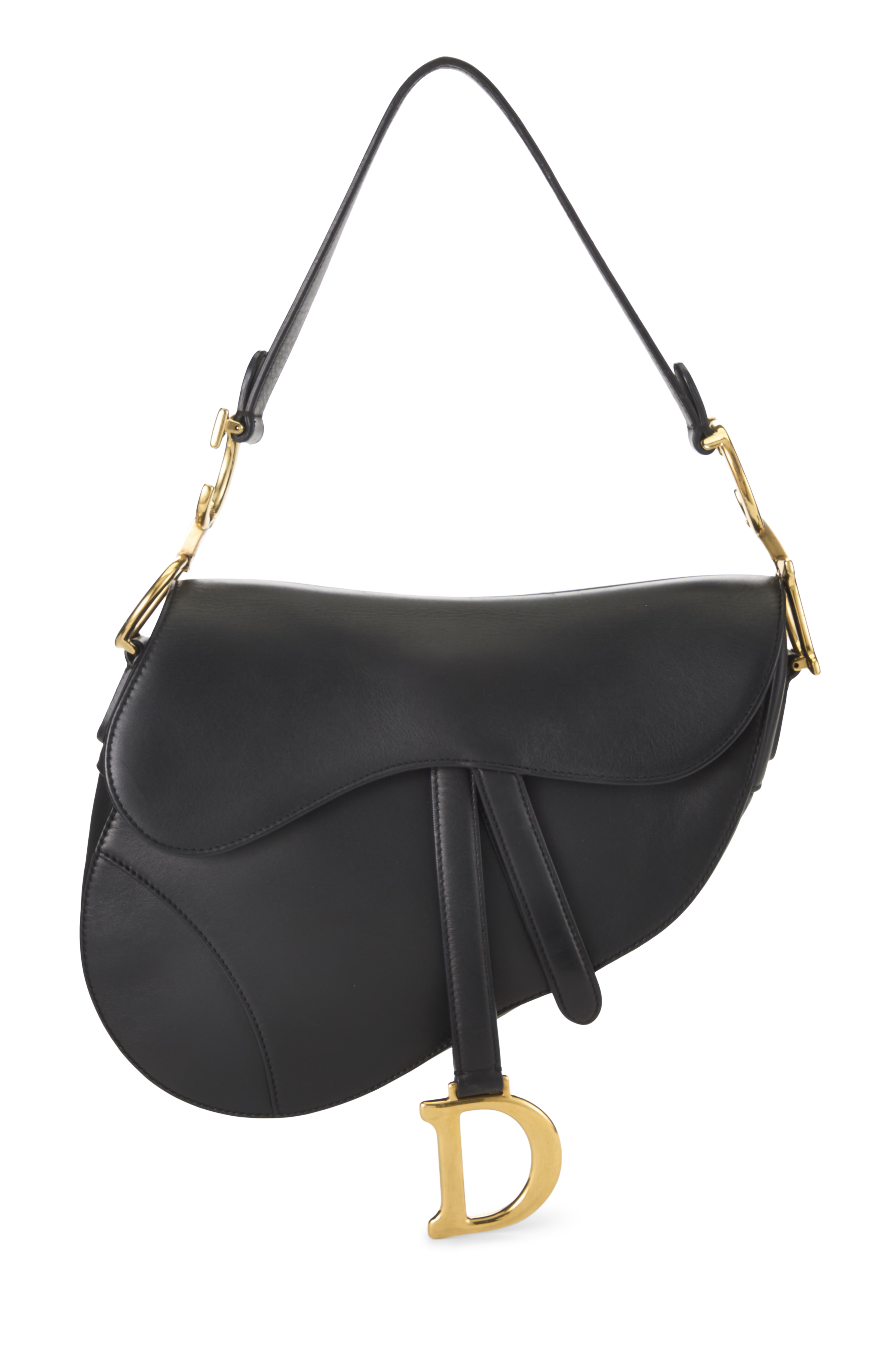 Women's Christian Dior Black Calfskin Saddle Bag NM in Black