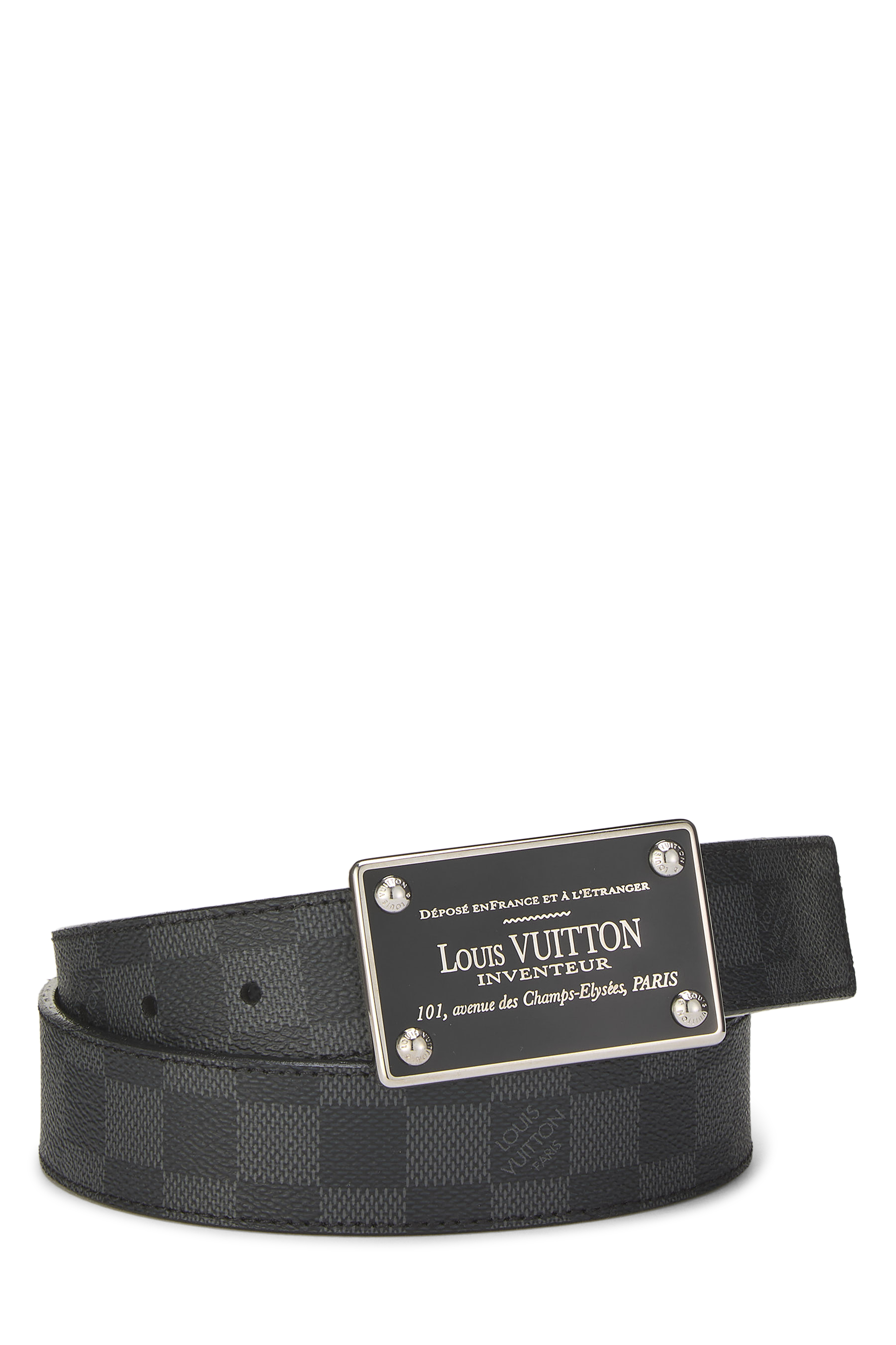 Women's Louis Vuitton Black Damier Graphite Inventeur Ceinture 85 in Black