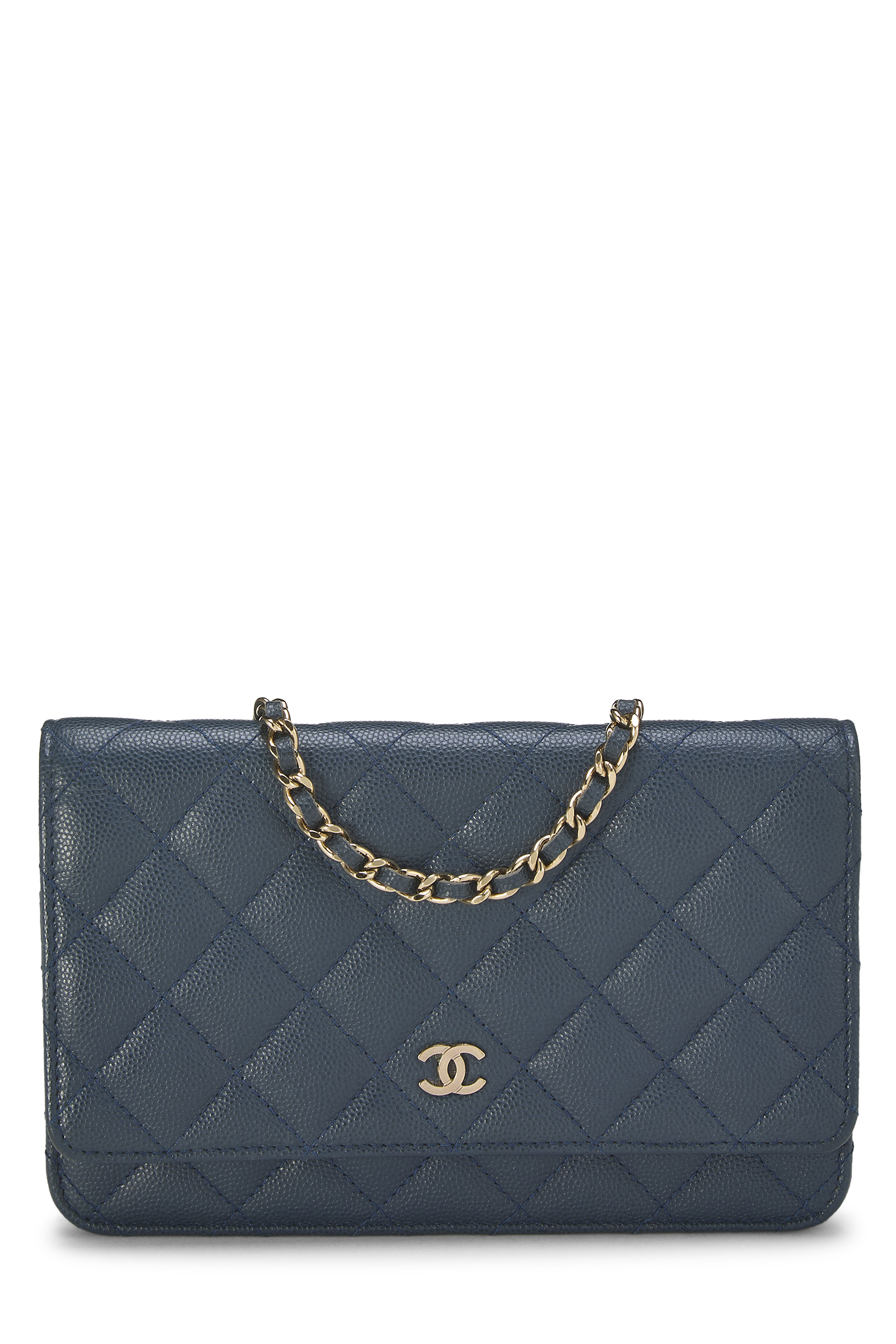 Women's Chanel Blue Caviar Classic Quilted Wallet On Chain (WOC) in Blue