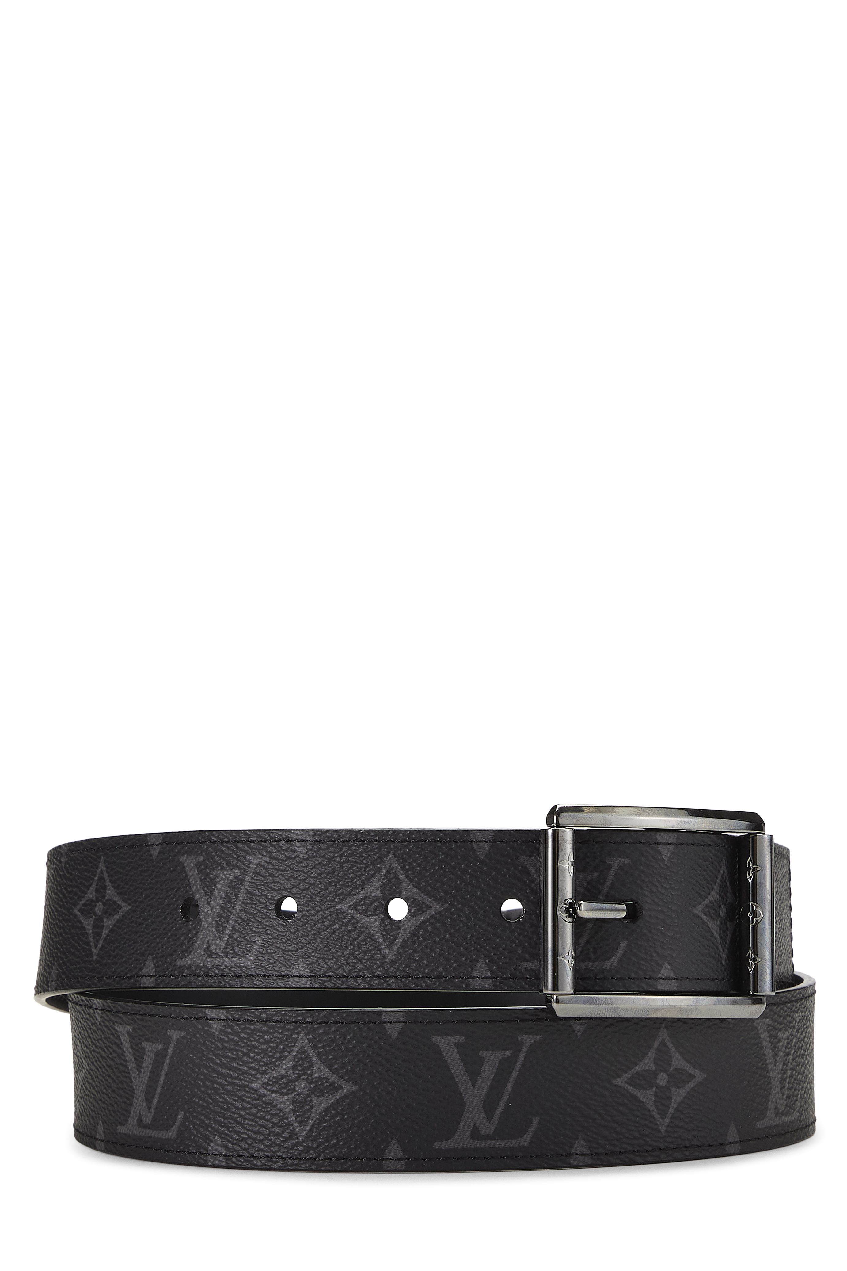 Women's Louis Vuitton Black Monogram Eclipse Reverso Belt 100 in Black