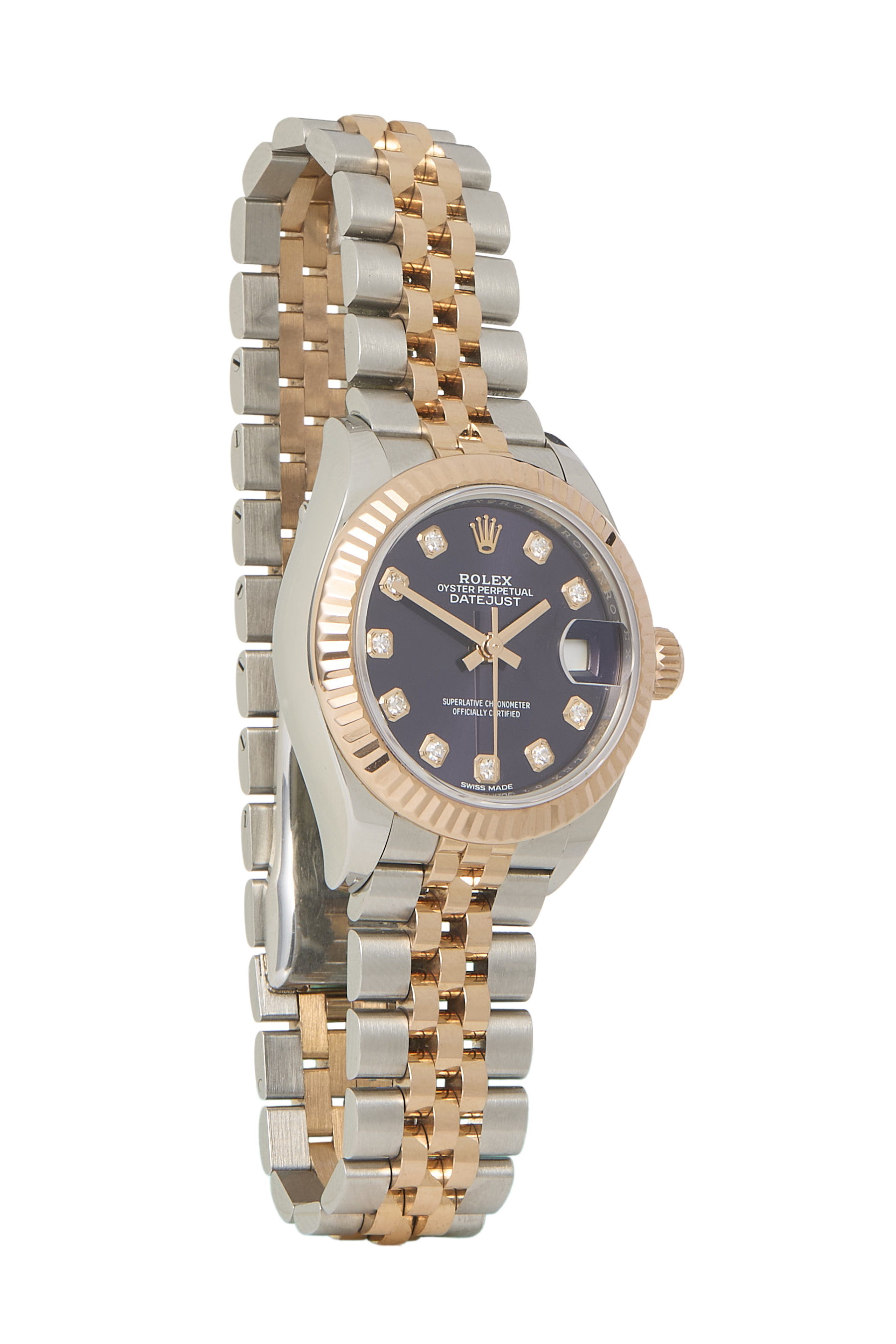 Women's Rolex Purple Dial 18K Rose Gold Diamond Lady-Datejust 279171 28mm in Purple