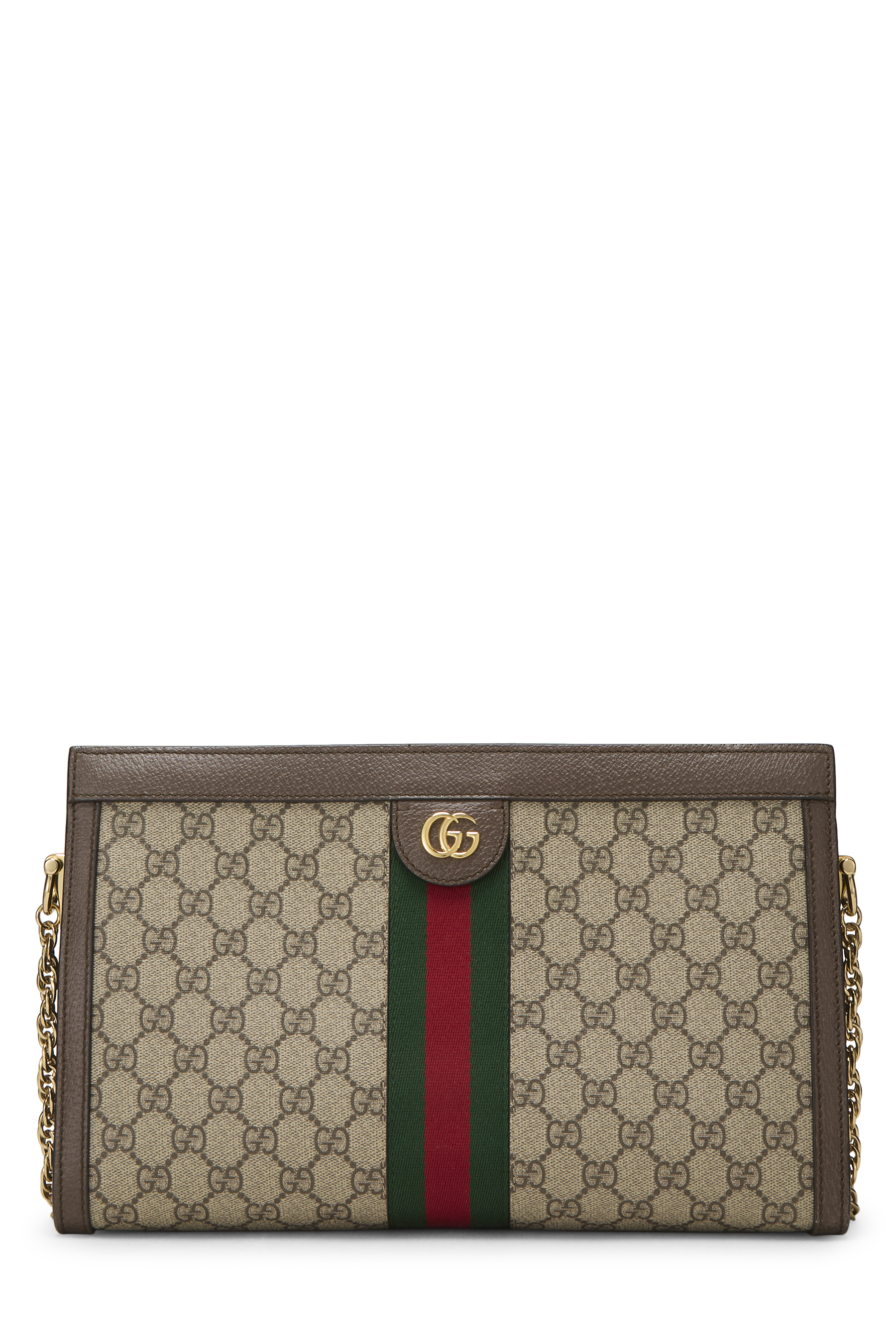 Women's Gucci Original GG Supreme Canvas Web Ophidia Shoulder Bag Medium in Brown Medium