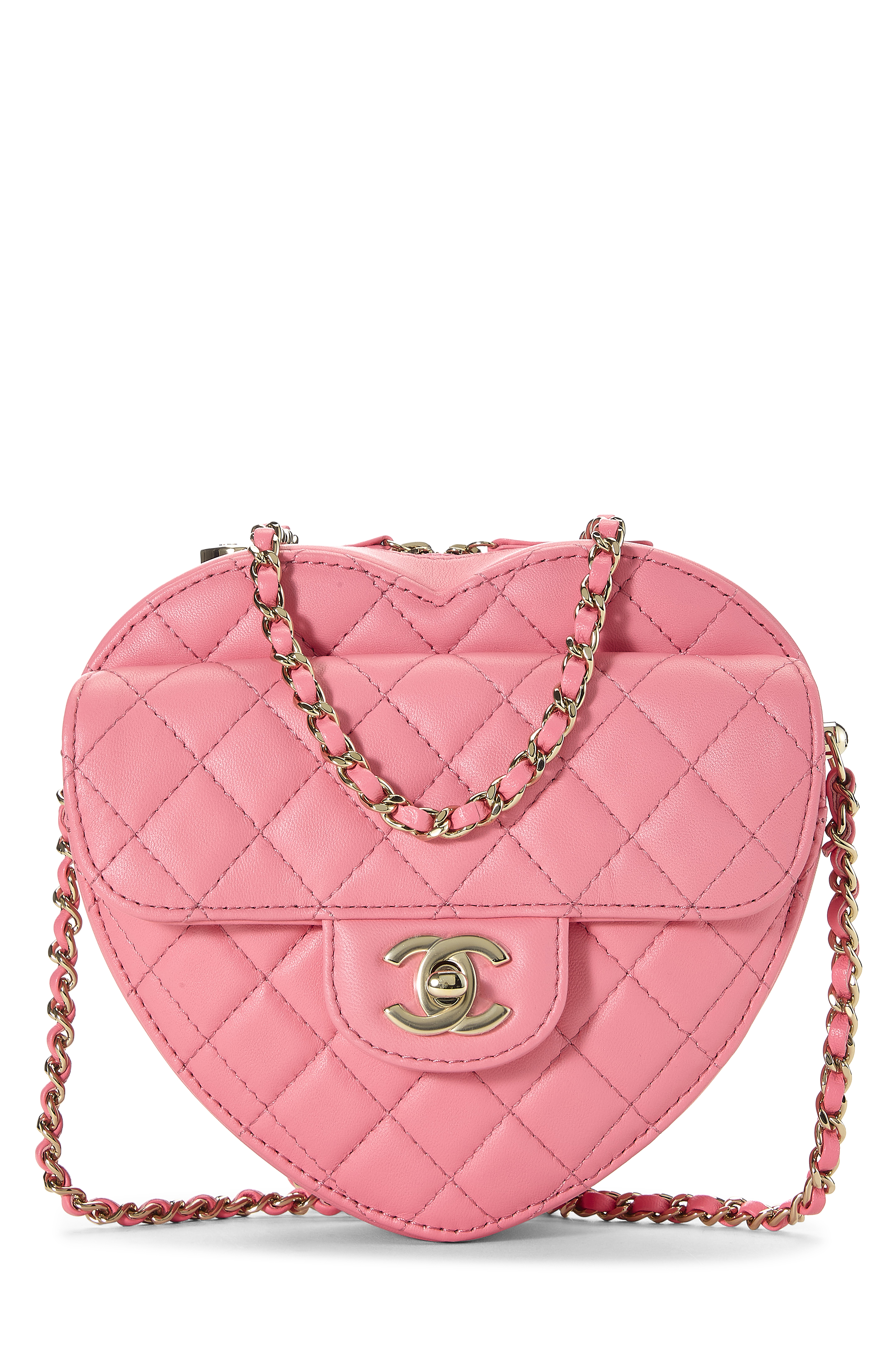 Women's Chanel Pink Lambskin 'CC' In Love Heart Crossbody in Pink