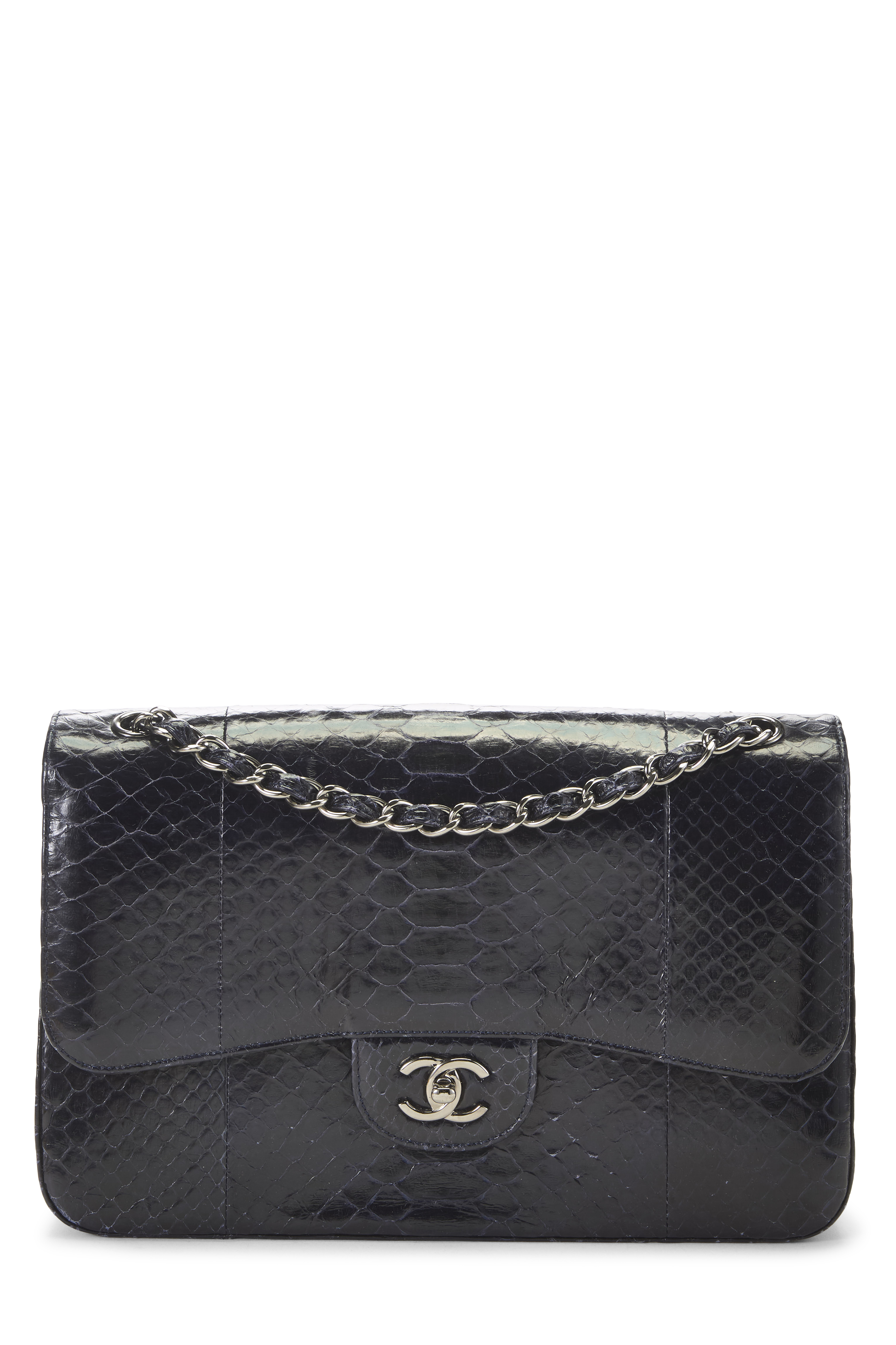 Women's Chanel Navy Python New Classic Jumbo in Navy Jumbo