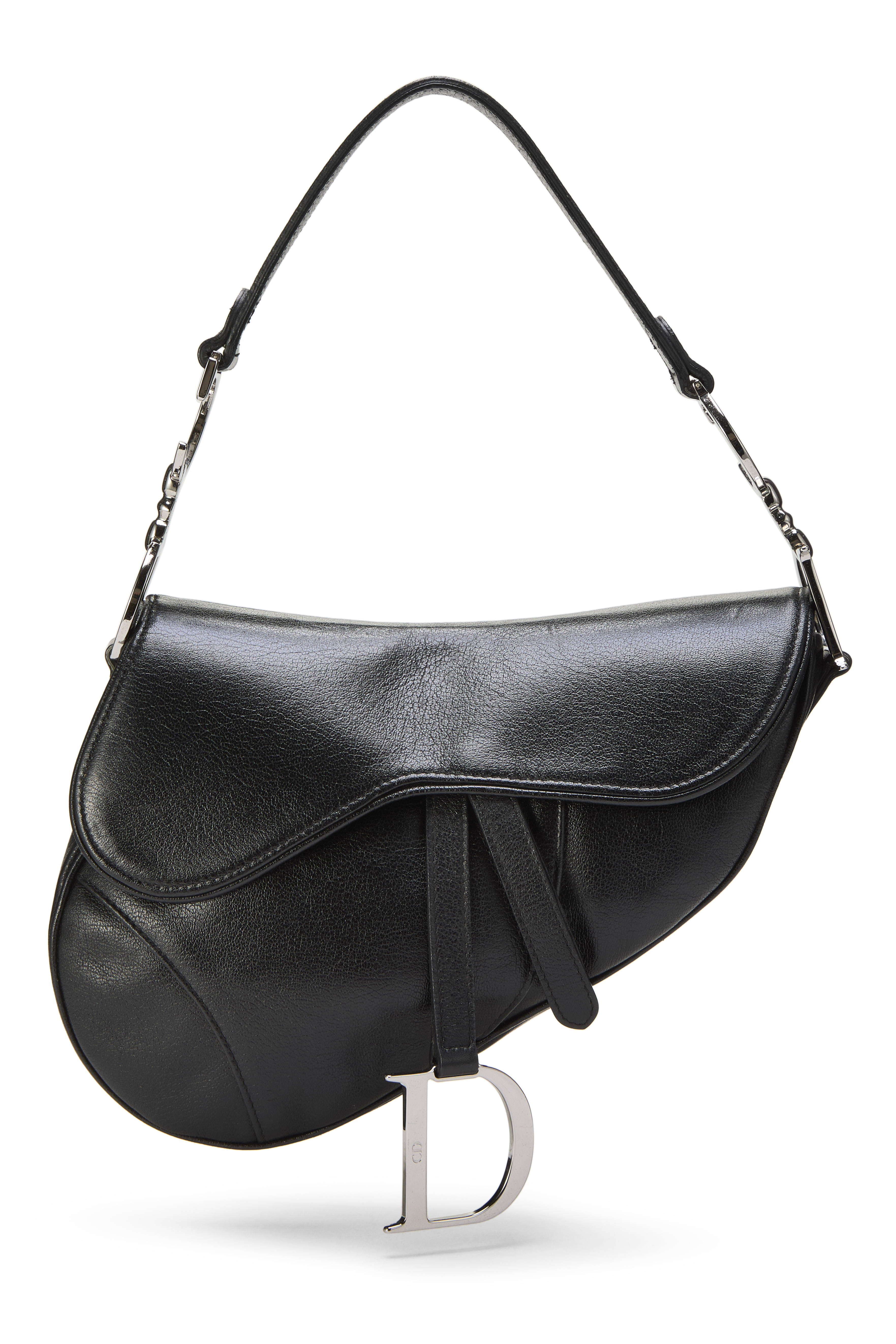 Women's Christian Dior Black Leather Saddle Bag in Black
