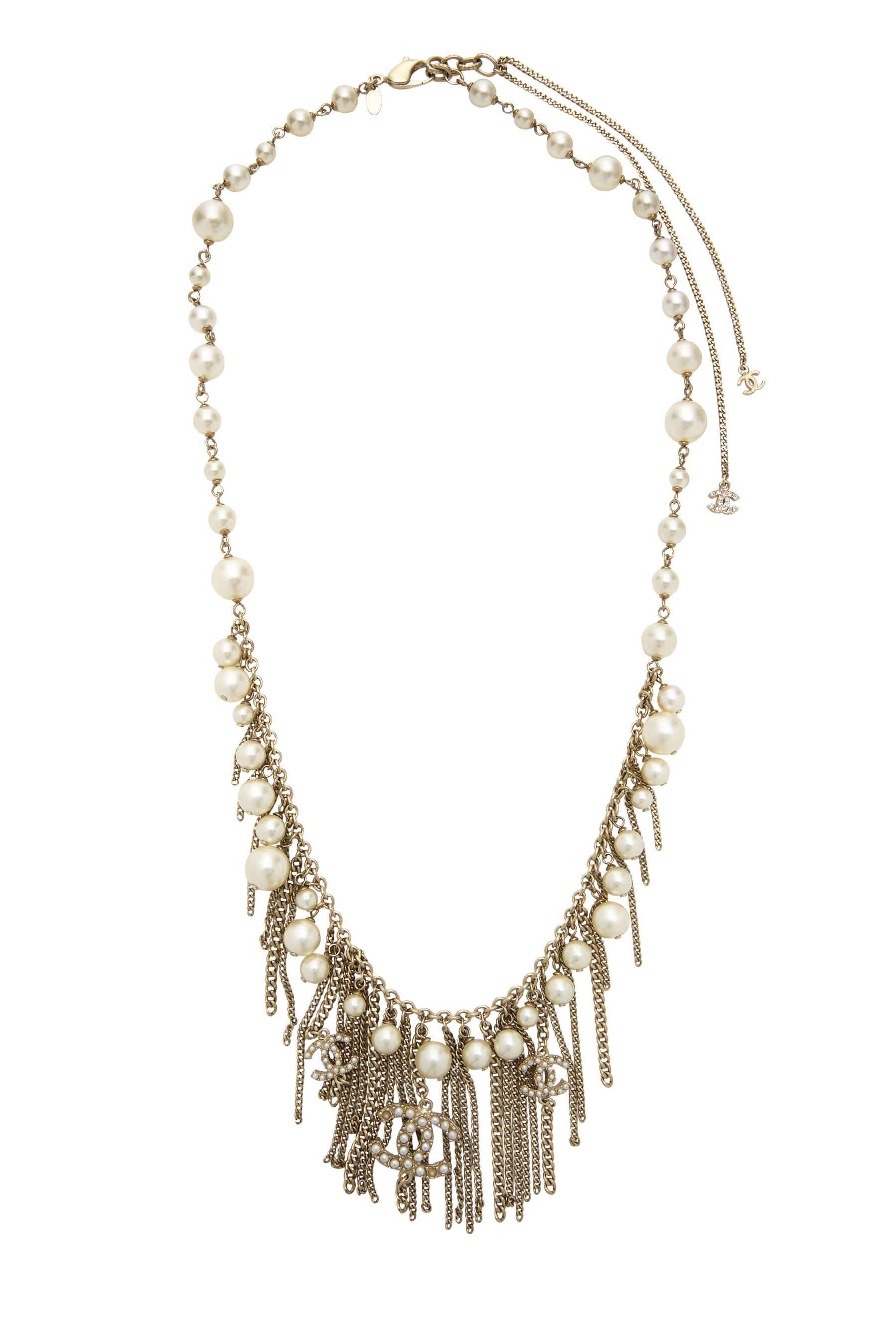 Women's Chanel Gold Faux Pearl 'CC' Dangle Necklace in Gold