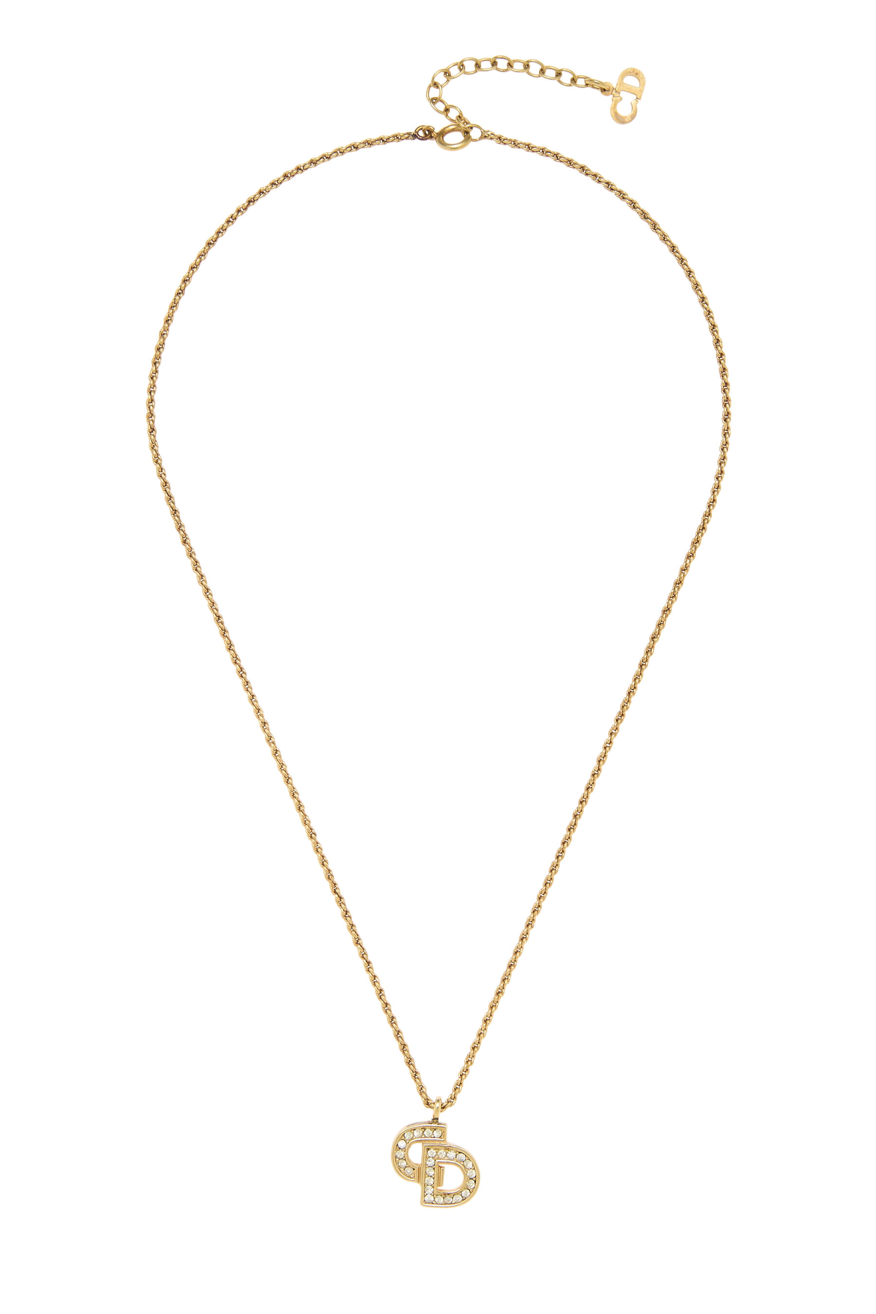 Women's Christian Dior Gold & Crystal 'CD' Necklace in Gold