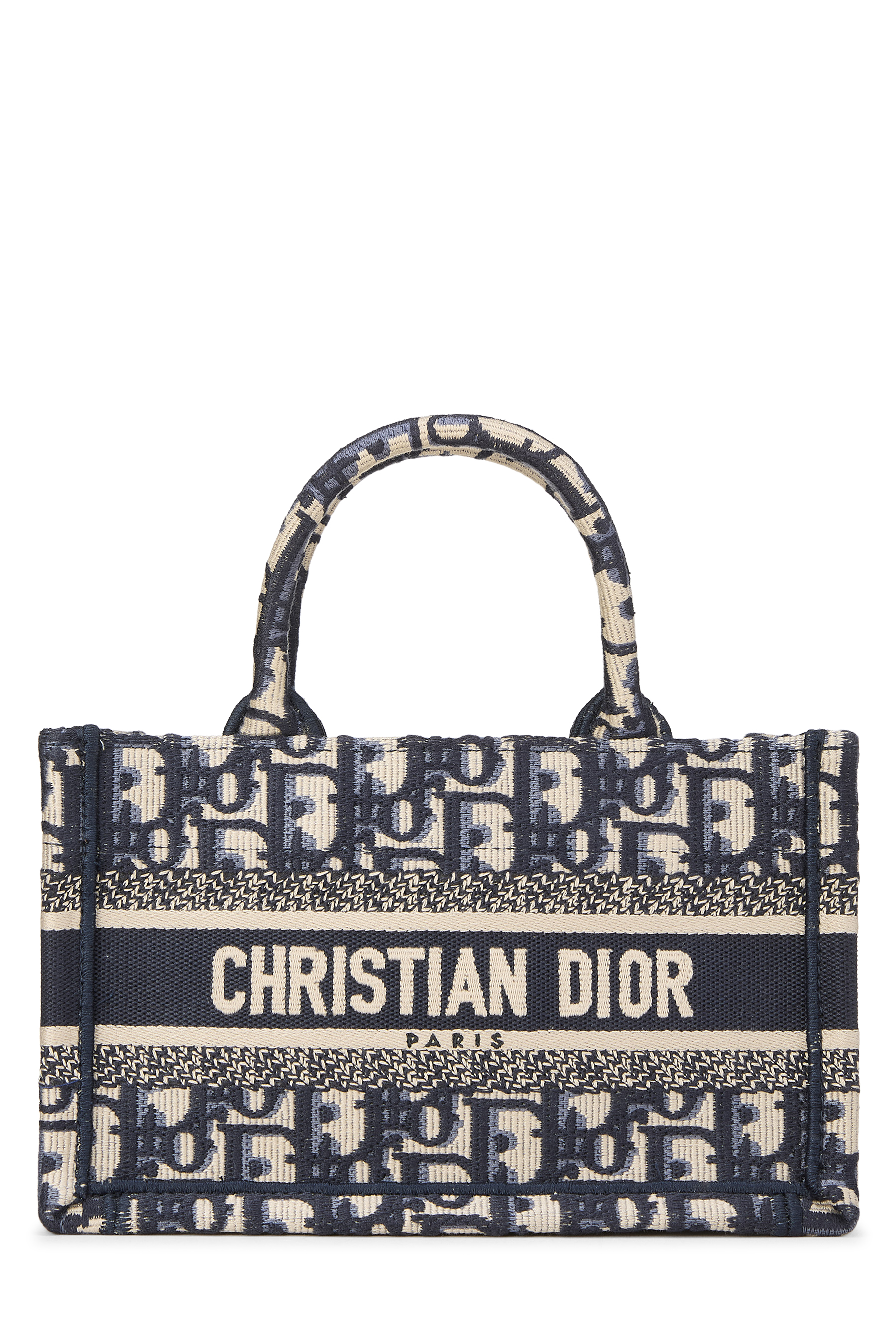 Women's Christian Dior Navy Trotter Canvas Book Tote Mini in Navy Mini