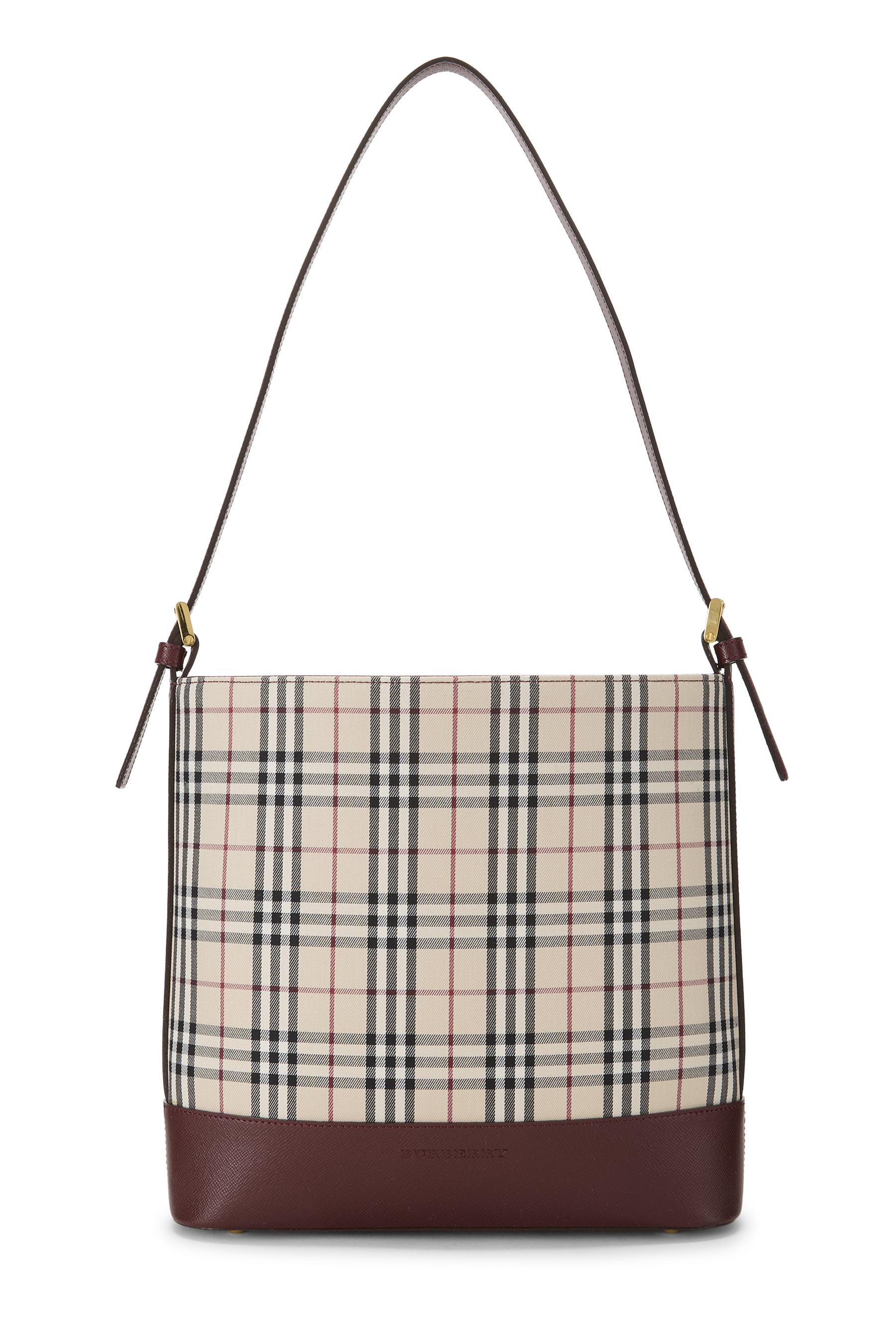 Women's Burberry Burgundy House Check Jacquard Bucket Shoulder Bag Small in Burgundy