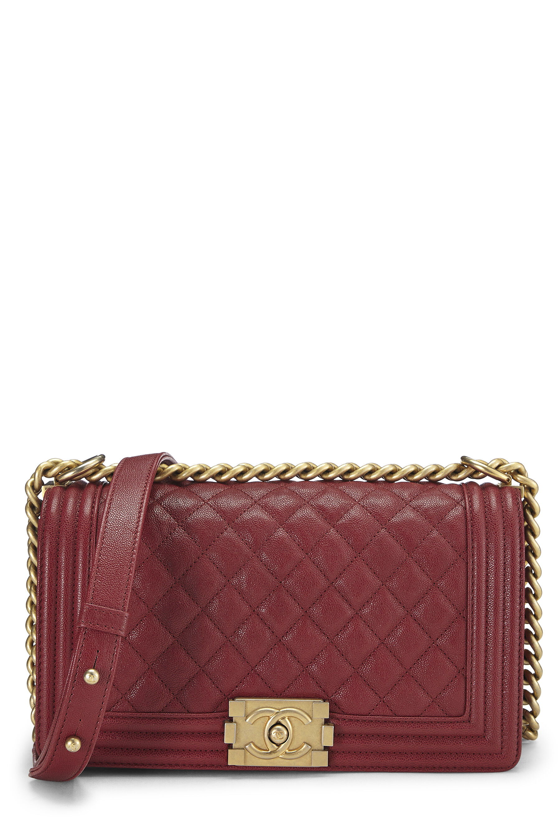 Women's Chanel Red Quilted Caviar Boy Bag Medium in Red Medium