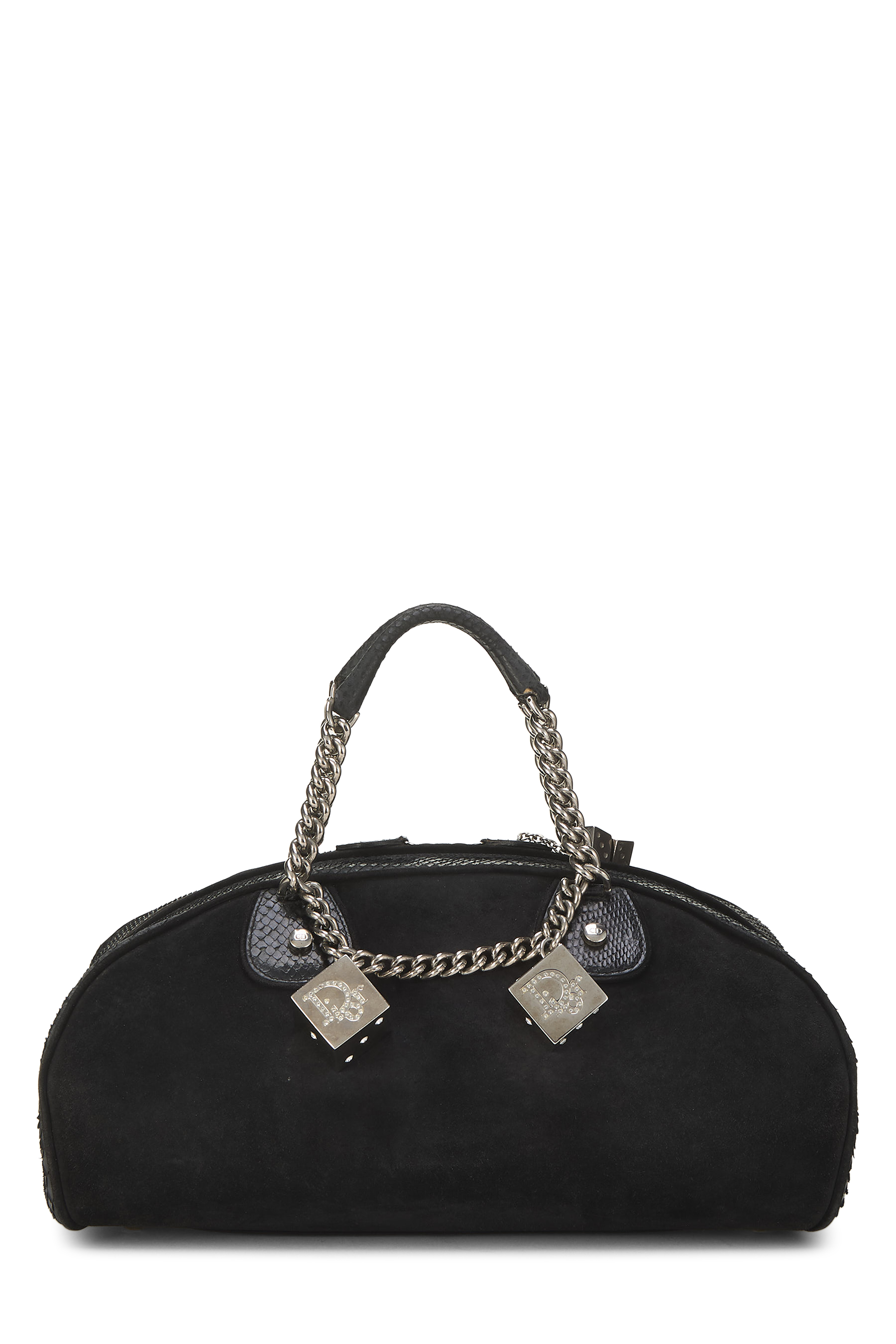 Women's Christian Dior Black Suede Gambler Bowler Bag in Black
