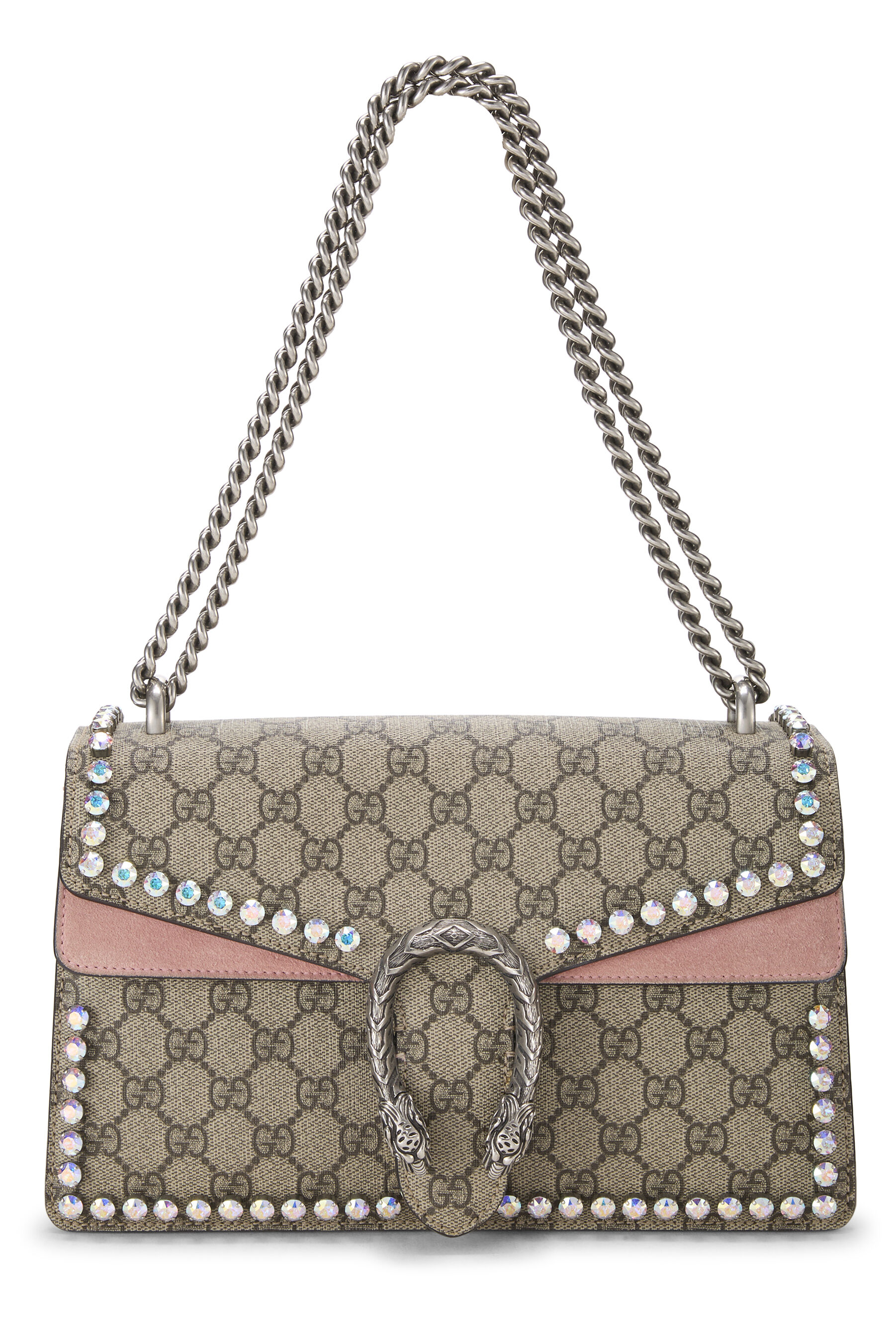 Women's Gucci Pink Original GG Supreme Crystal Embellished Dionysus Shoulder Bag Medium in Pink Medium