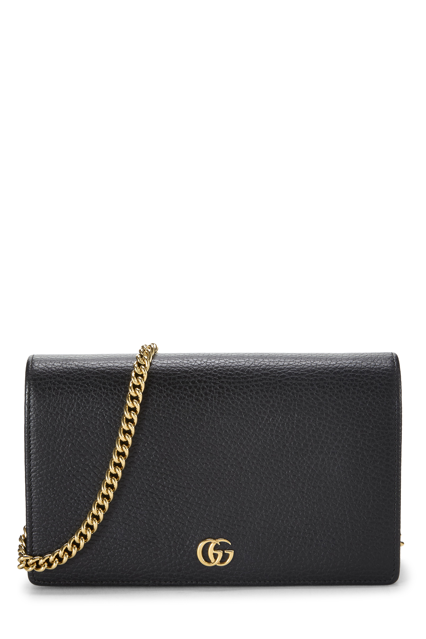 Women's Gucci Black Leather GG Marmont Wallet On Chain (WOC) Mini in Black Mini