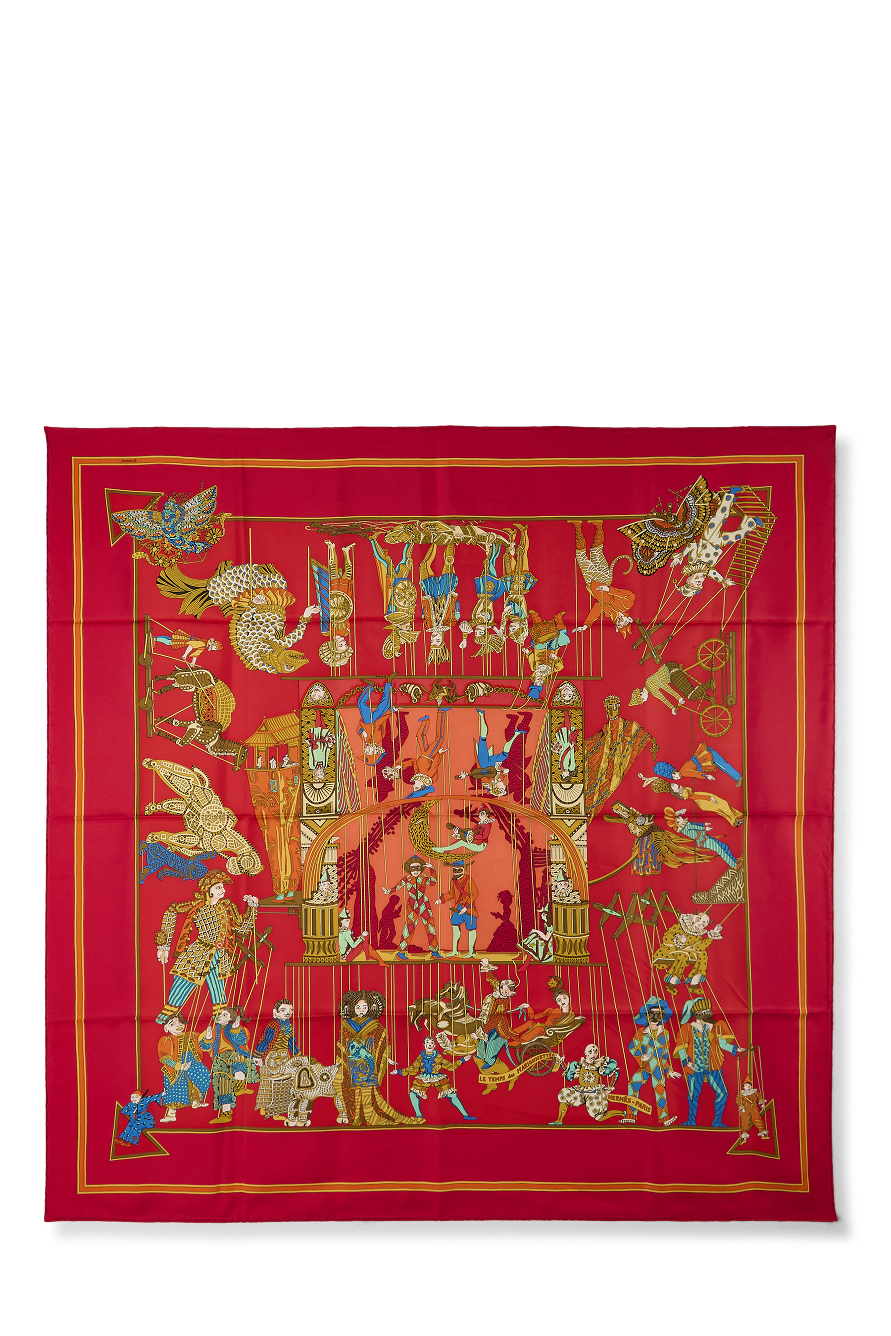 Women's Hermès Red & Multicolor 'Le Temps des Marionnettes' Silk Scarf 90 in Red