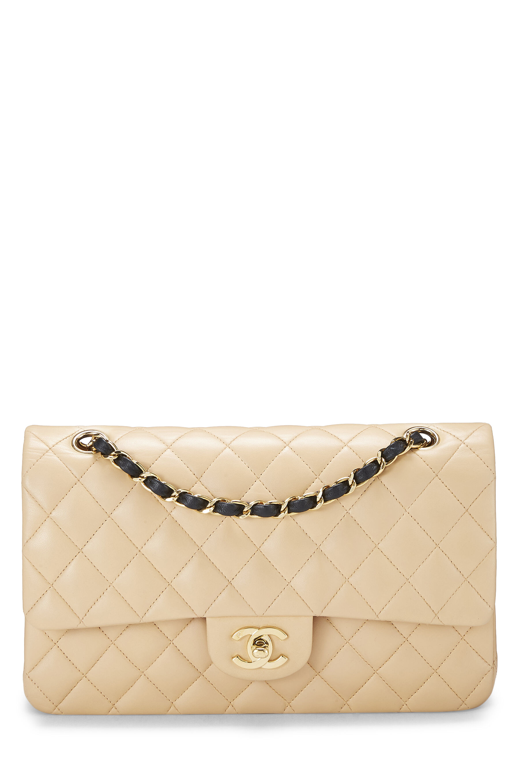 Women's Chanel Beige Quilted Lambskin Classic Double Flap Medium in Beige 10"