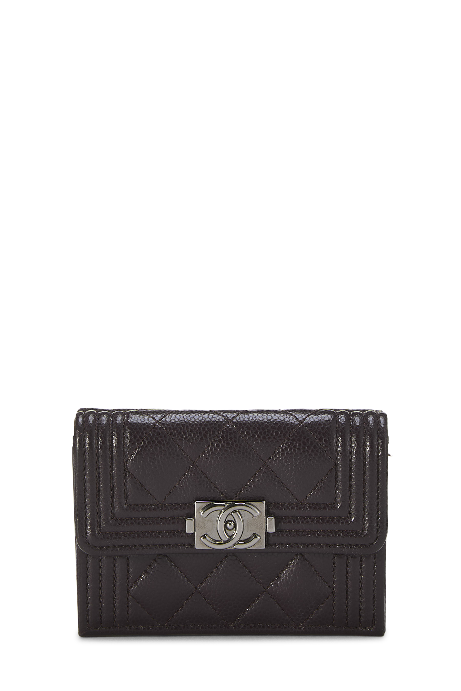 Women's Chanel Purple Caviar Boy Compact Wallet in Purple