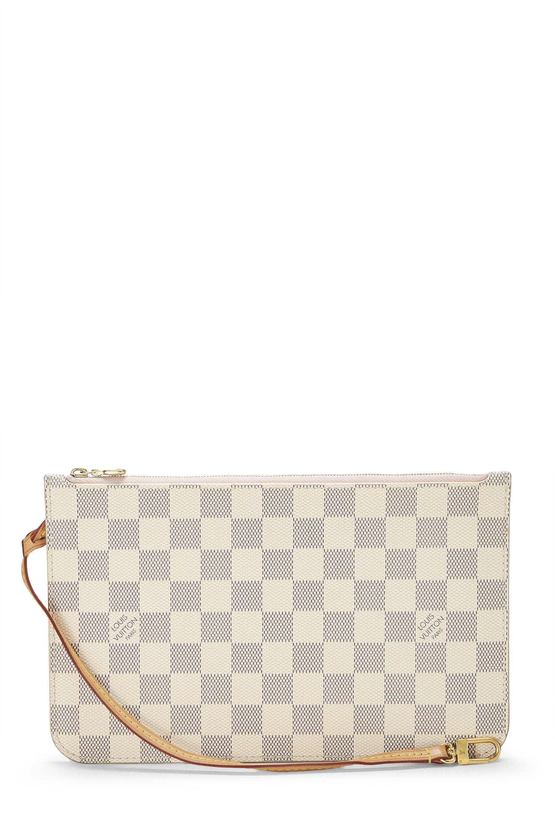Women's Louis Vuitton Damier Azur Neverfull Pouch in Pink MM