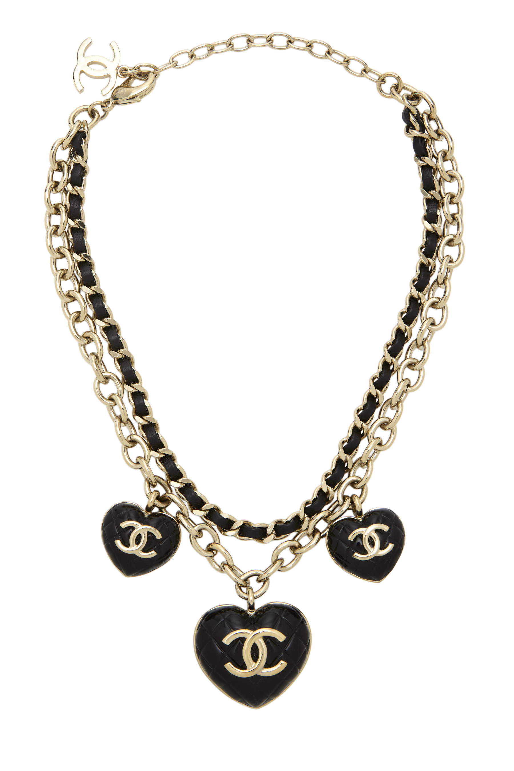 Women's Chanel Black Gold 'CC' Heart Necklace in Black
