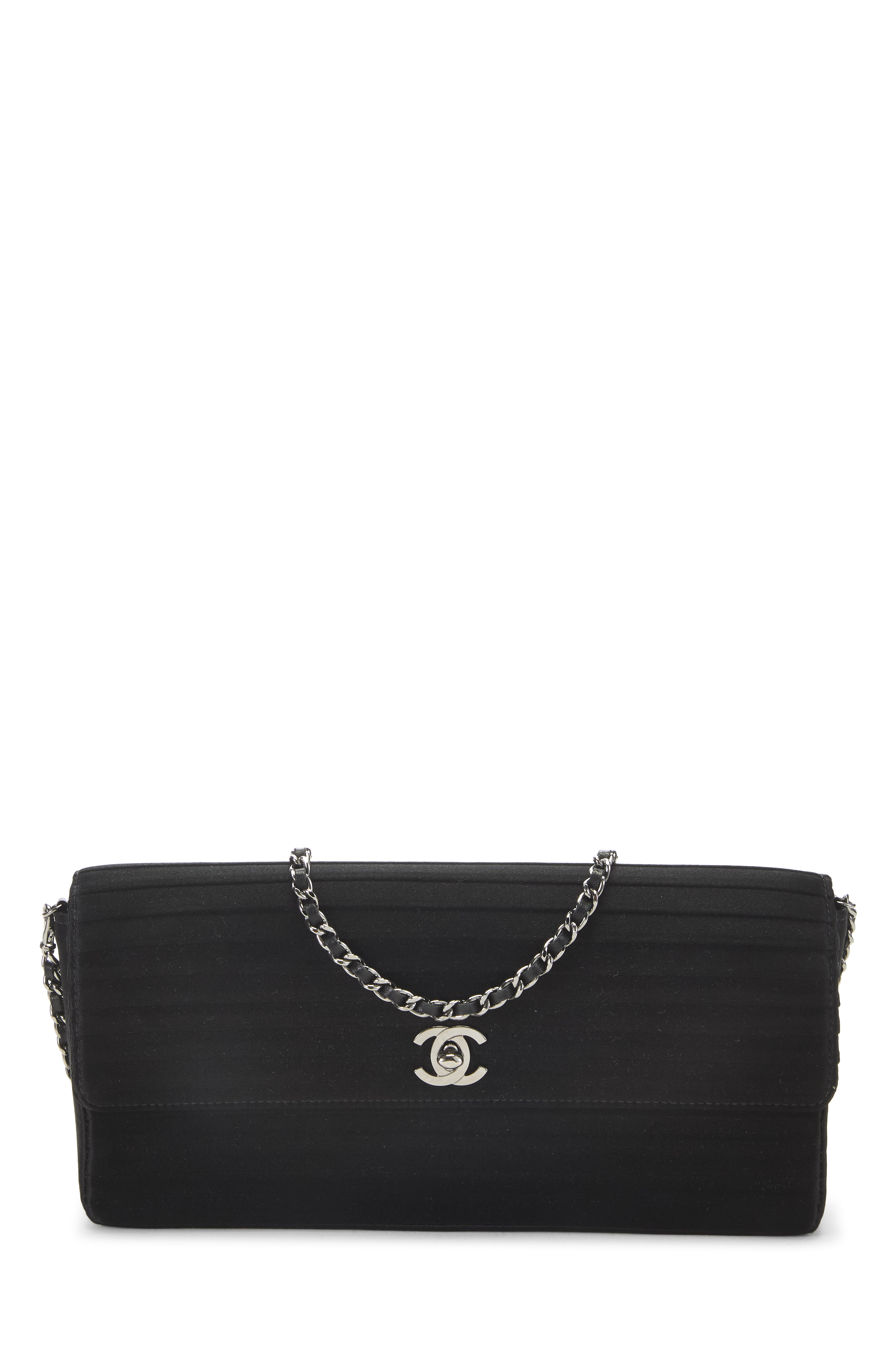 Women's Chanel Black Satin East West Flap Medium in Black 10"