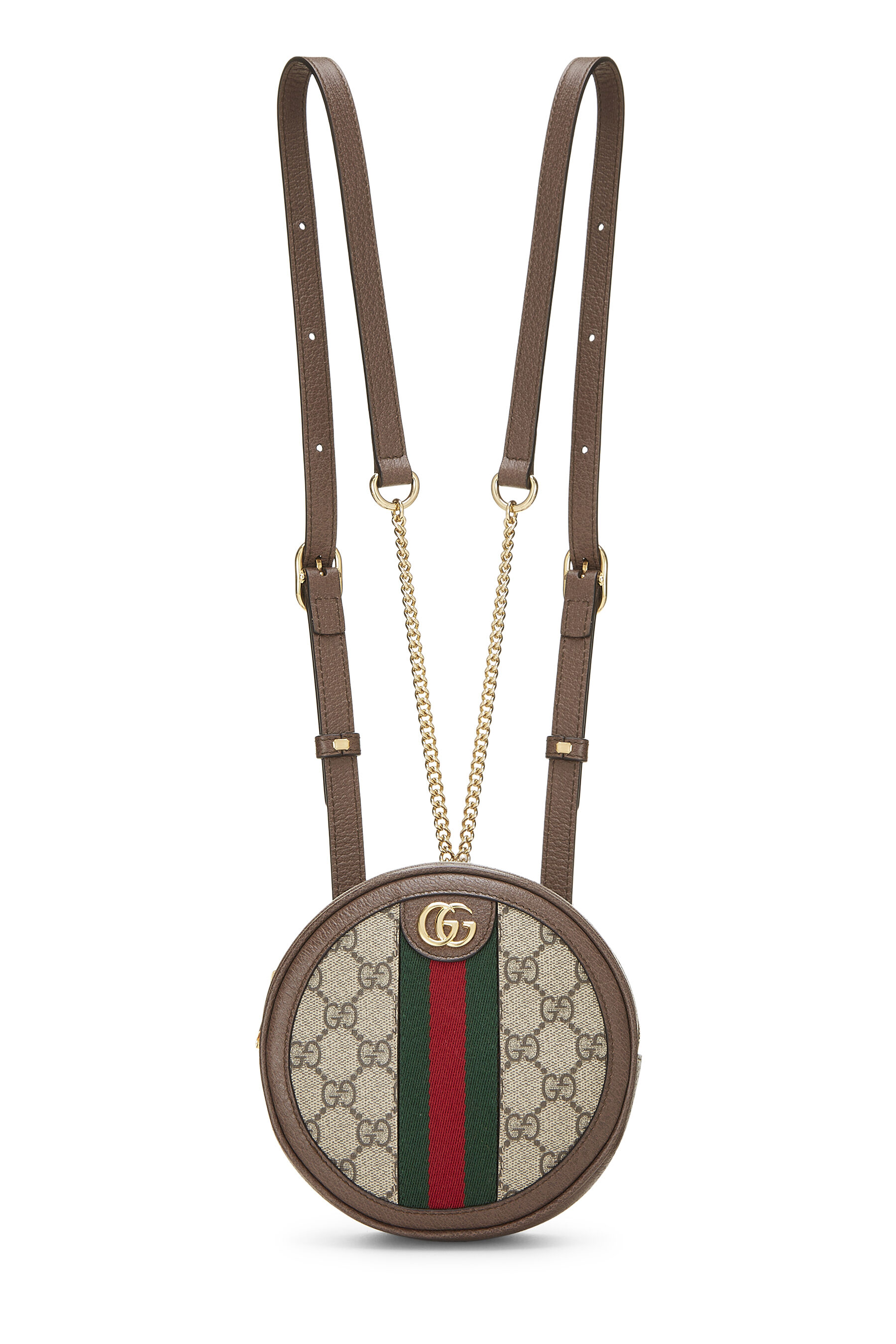 Women's Gucci Original GG Supreme Canvas Ophidia Round Backpack Mini in Brown Mini