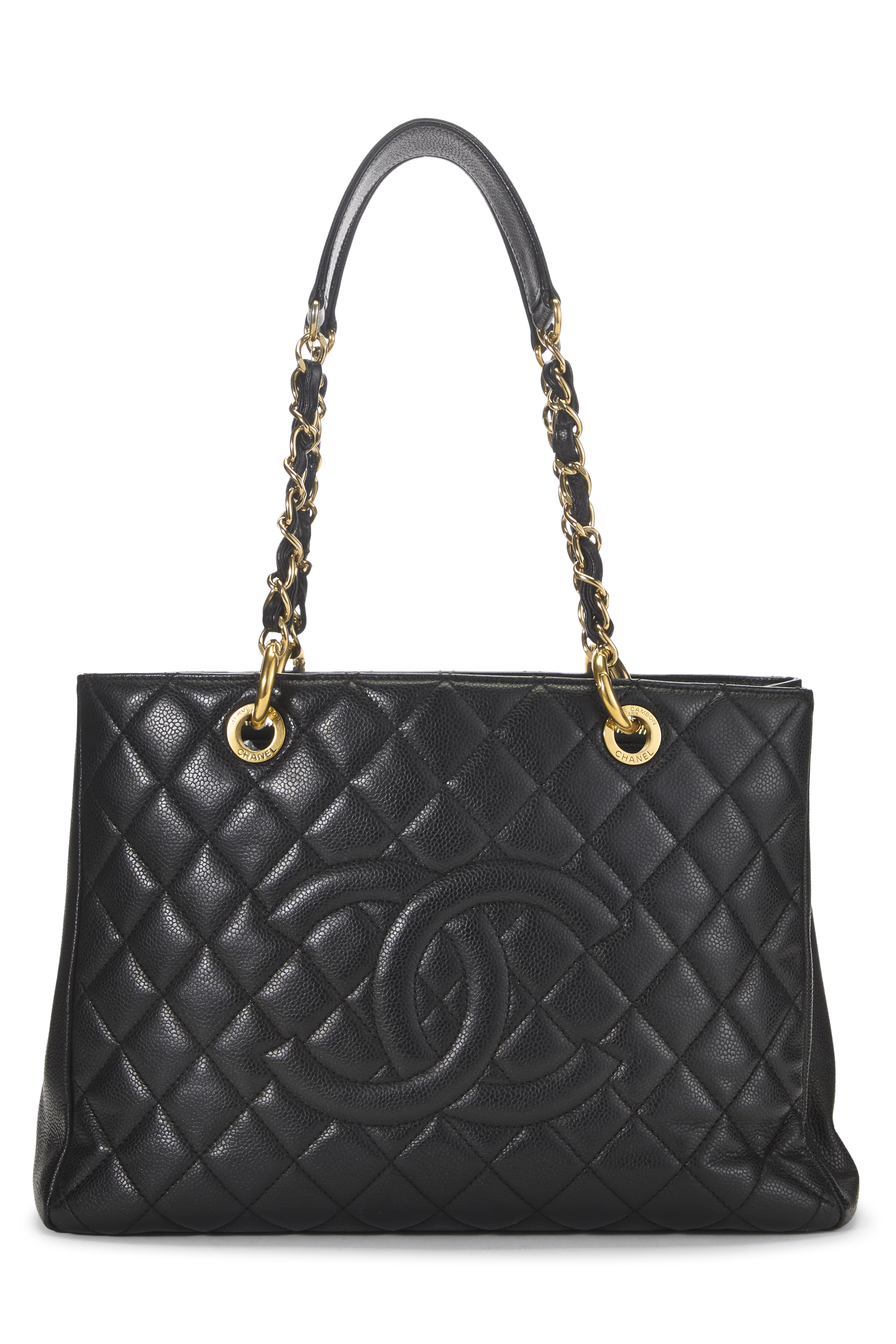 Women's Chanel Black Quilted Caviar Grand Shopping Tote (GST) in Black