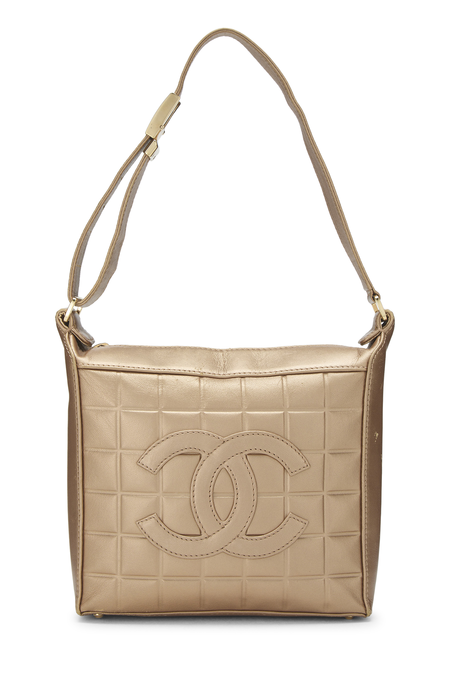 Women's Chanel Gold Lambskin Chocolate Bar Shoulder Bag Mini in Gold Mini