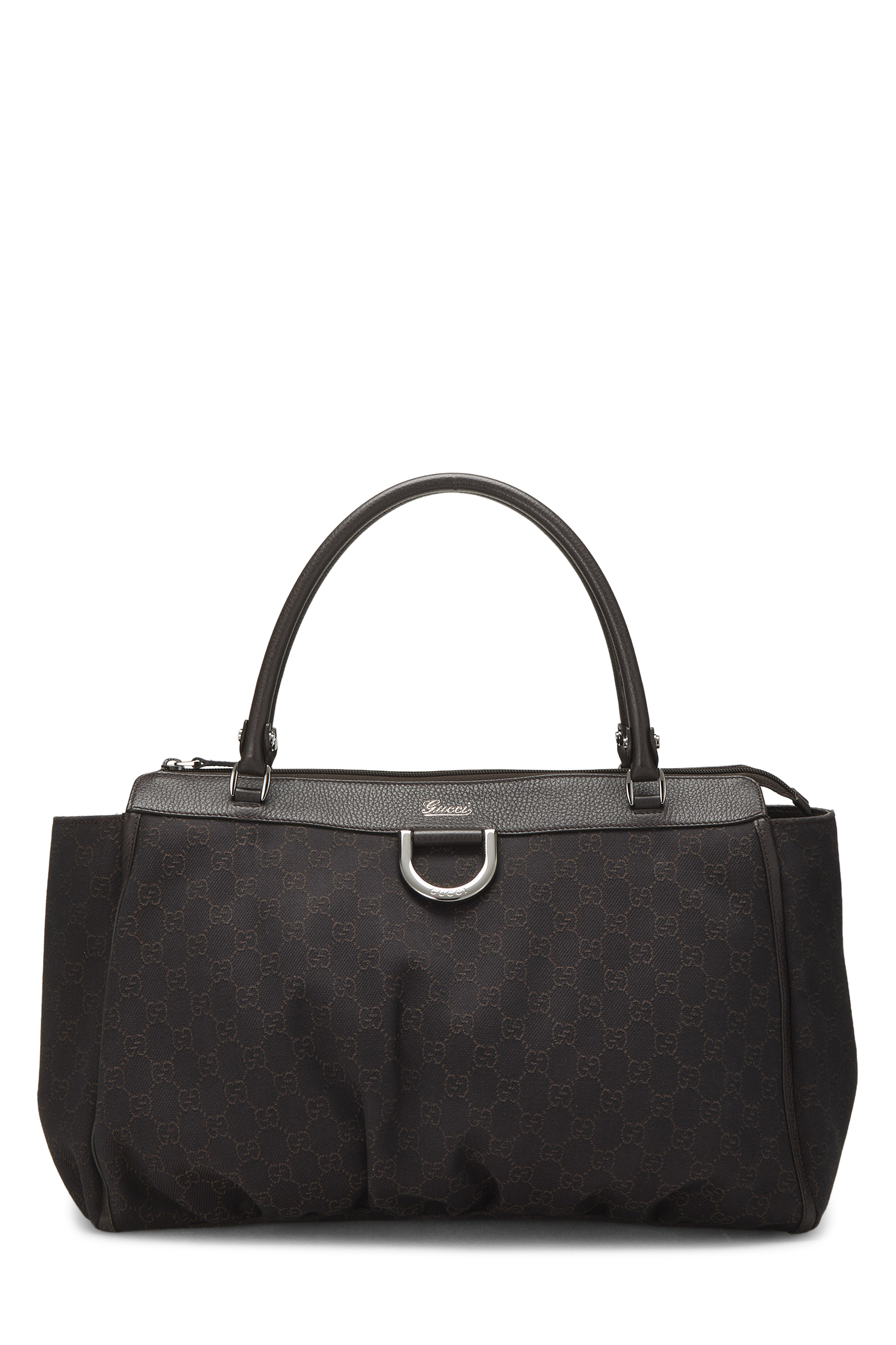 Women's Gucci Brown GG Canvas D-Ring Abbey Zip Tote in Brown