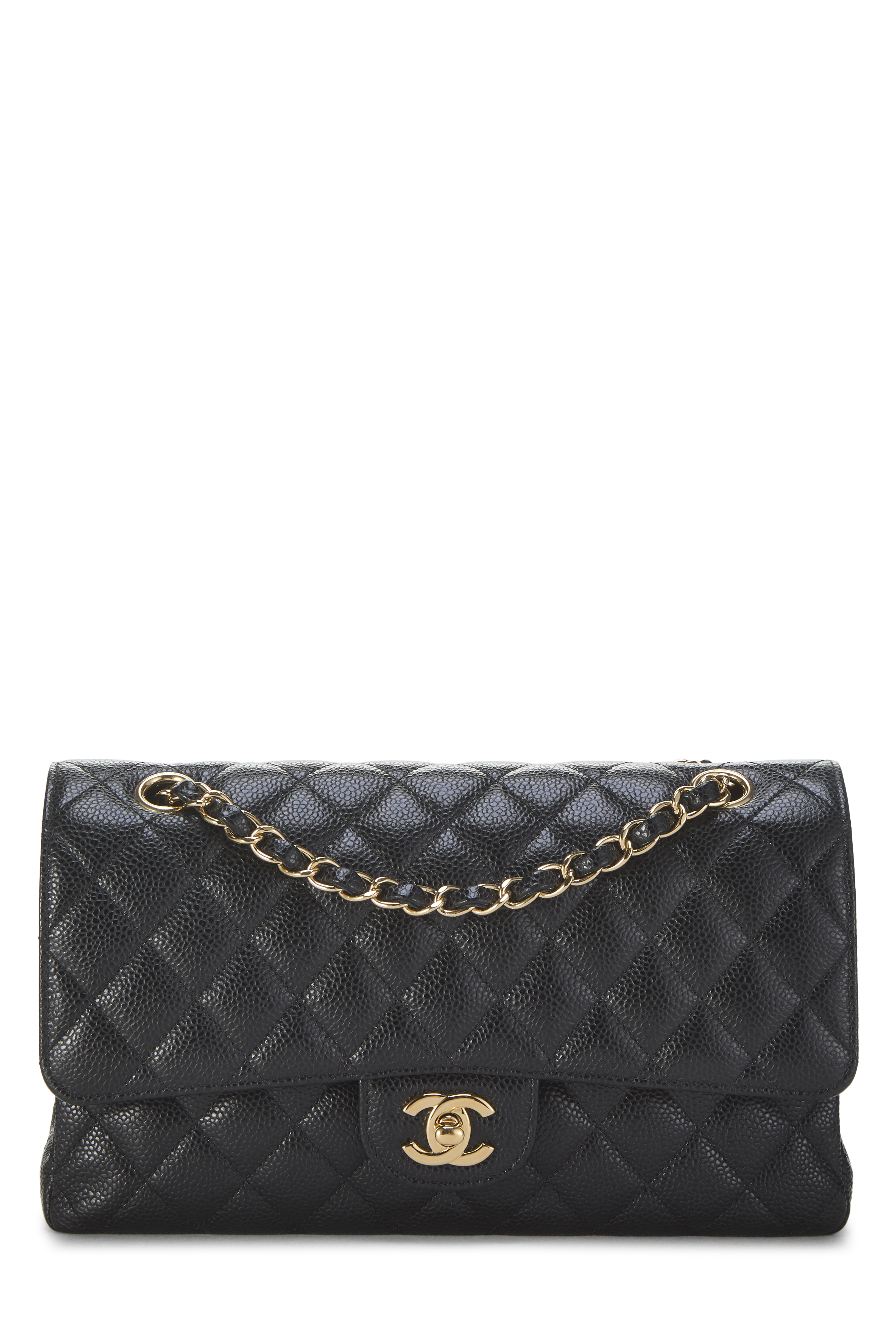 Women's Chanel Black Quilted Caviar Classic Double Flap Medium in Black 10"