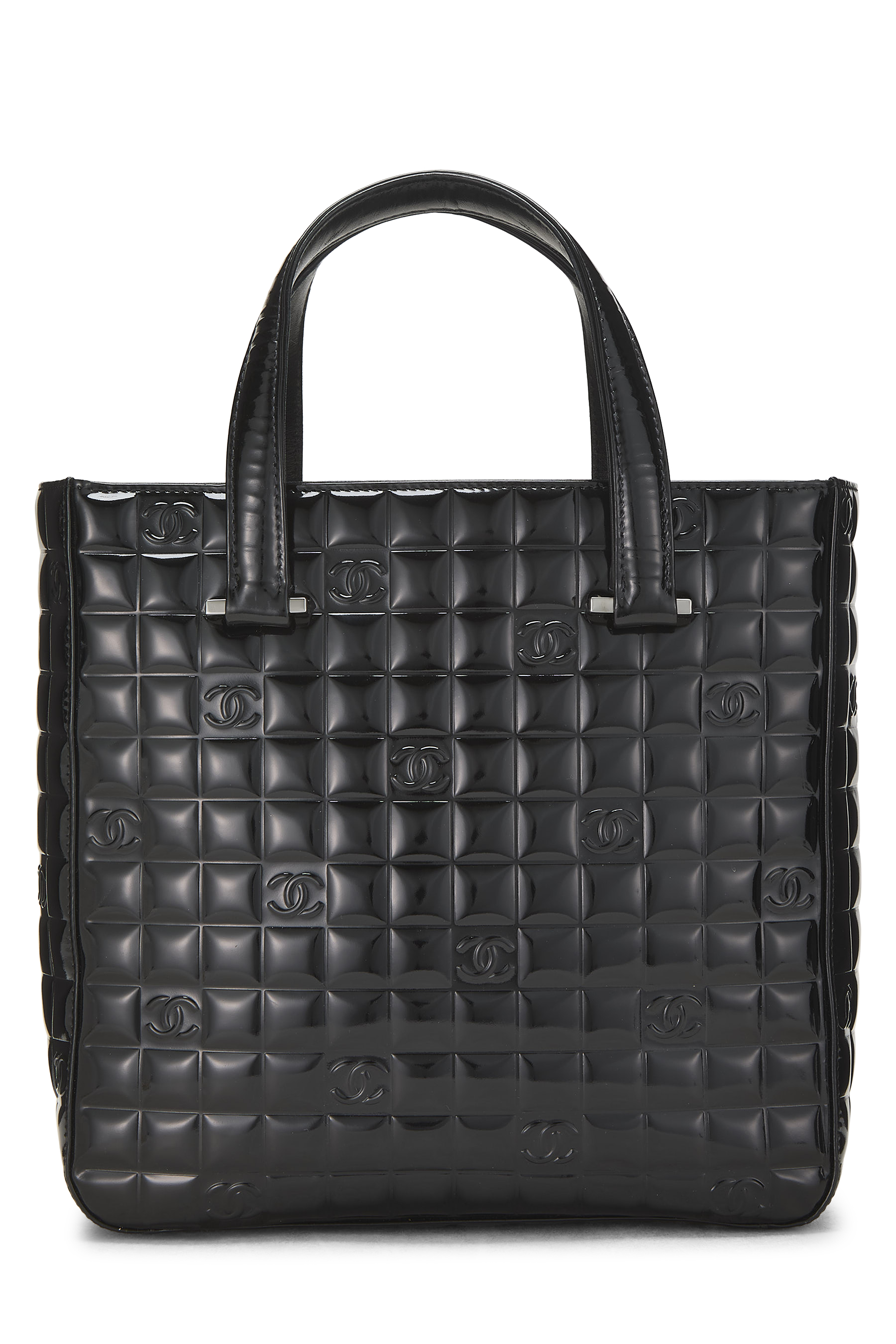 Women's Chanel Black Quilted Patent Leather Chocolate Bar Tote in Black