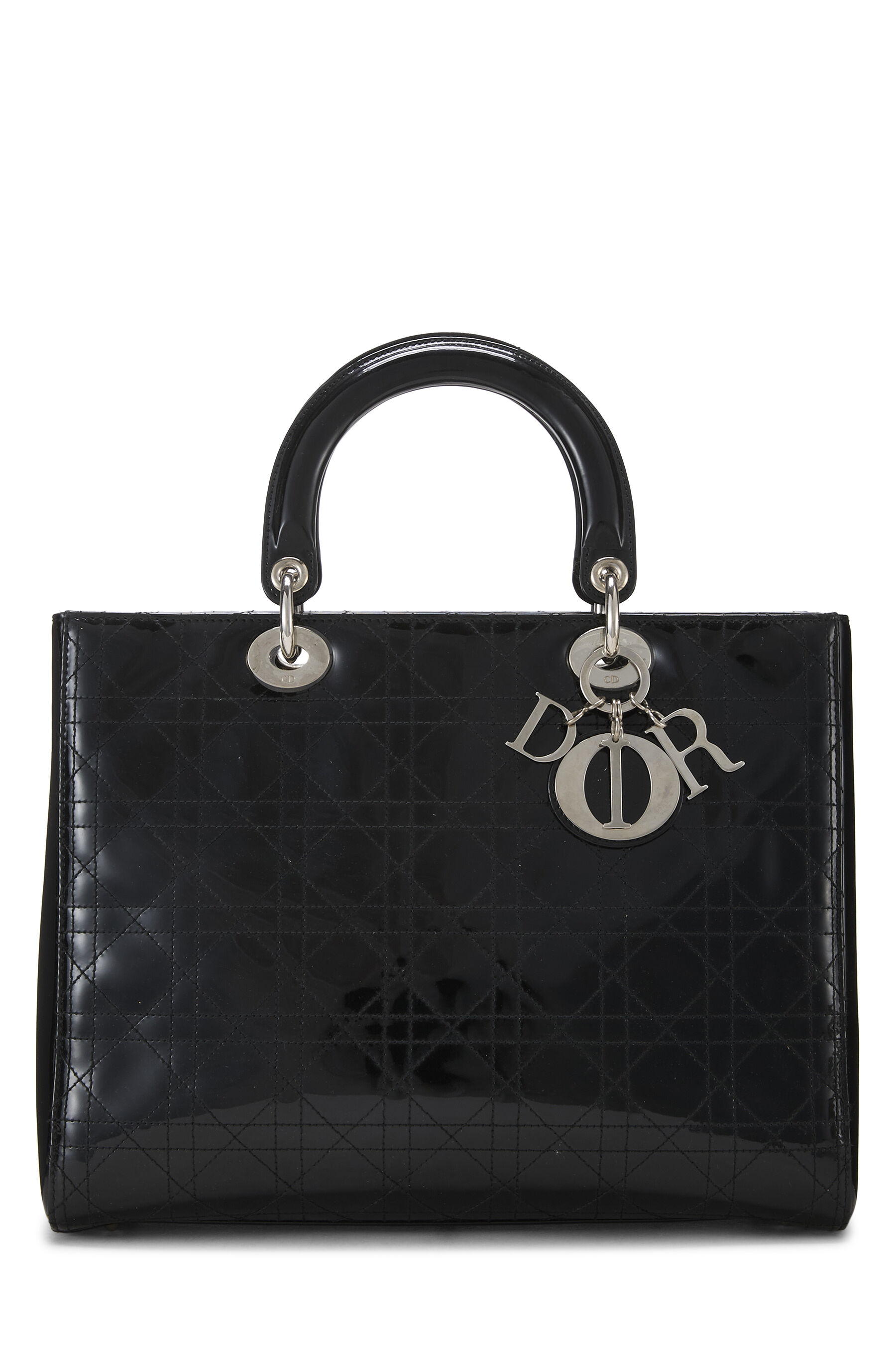 Women's Christian Dior Black Cannage Patent Leather Lady Dior Large in Black Large