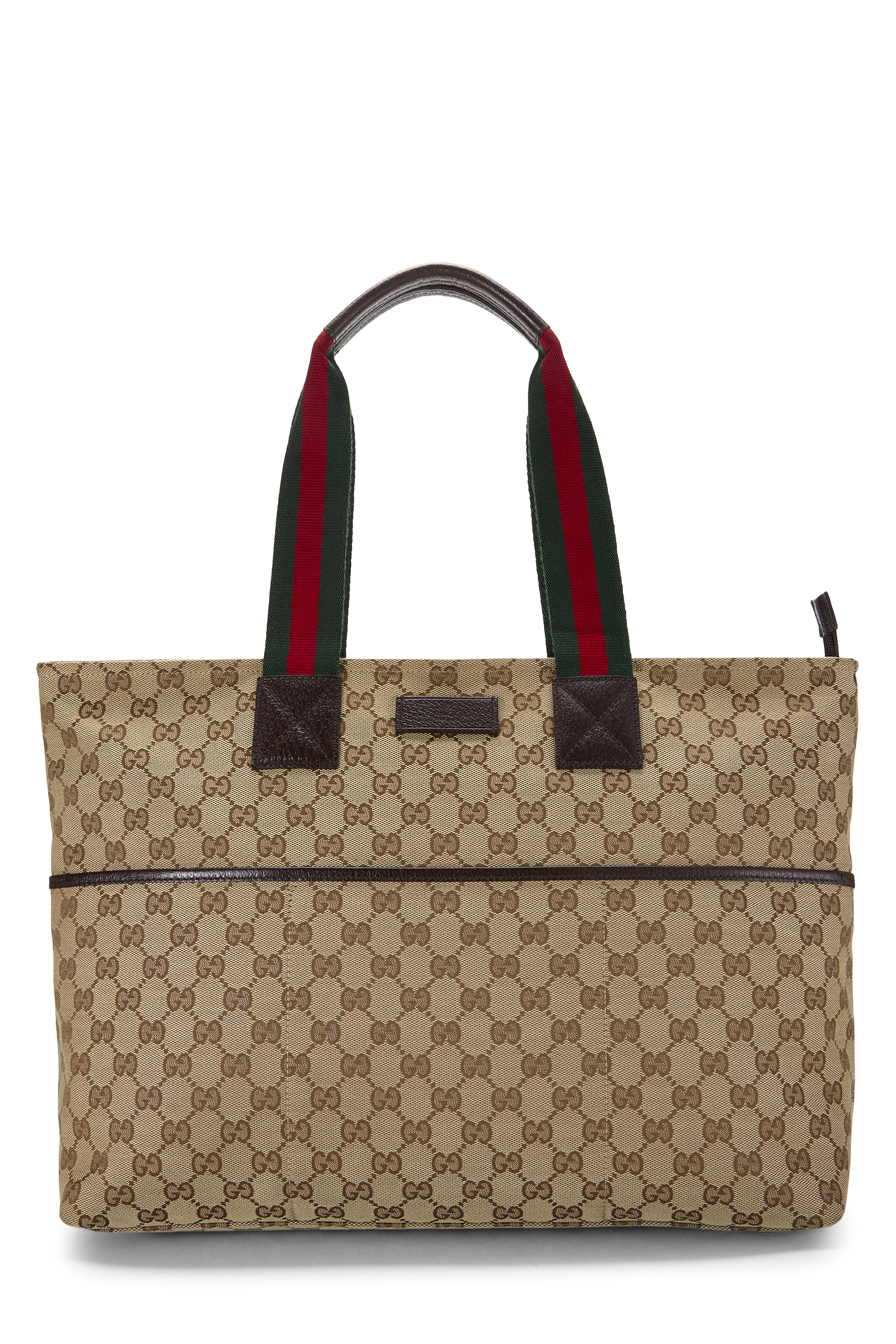 Women's Gucci Brown Original GG Canvas Web Zip Diaper Bag Large in Brown Large