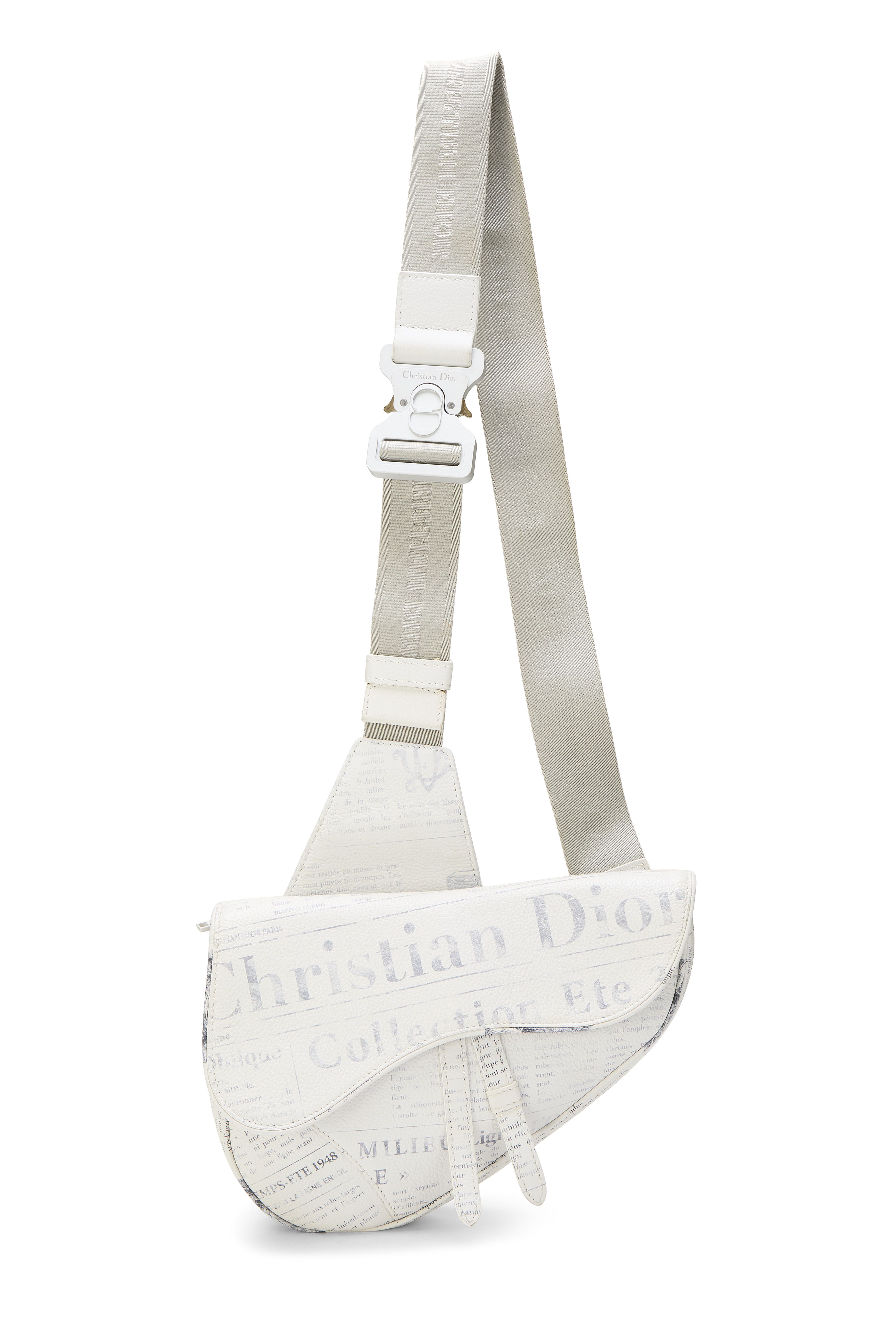 Women's Christian Dior Daniel Arsham x Christian Dior White Calfskin Newspaper Saddle Bum Bag in White