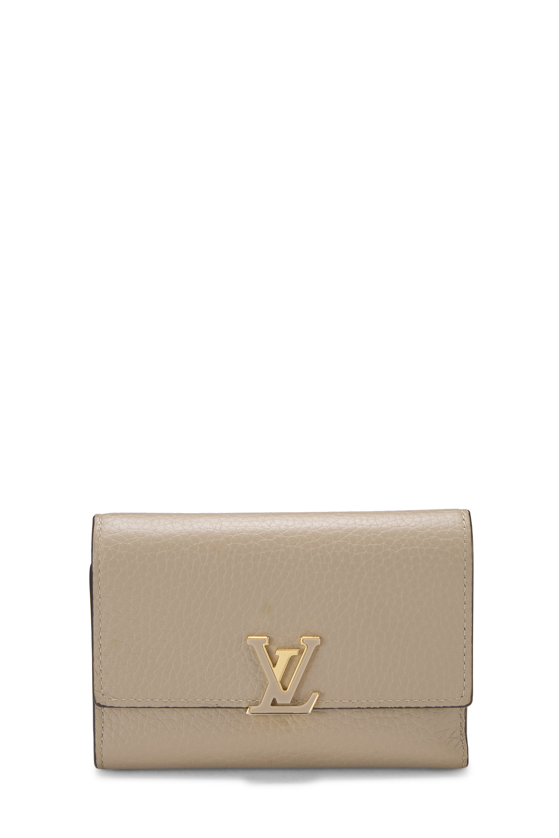 Women's Louis Vuitton Beige Taurillon Leather Capucines Compact Wallet in Beige