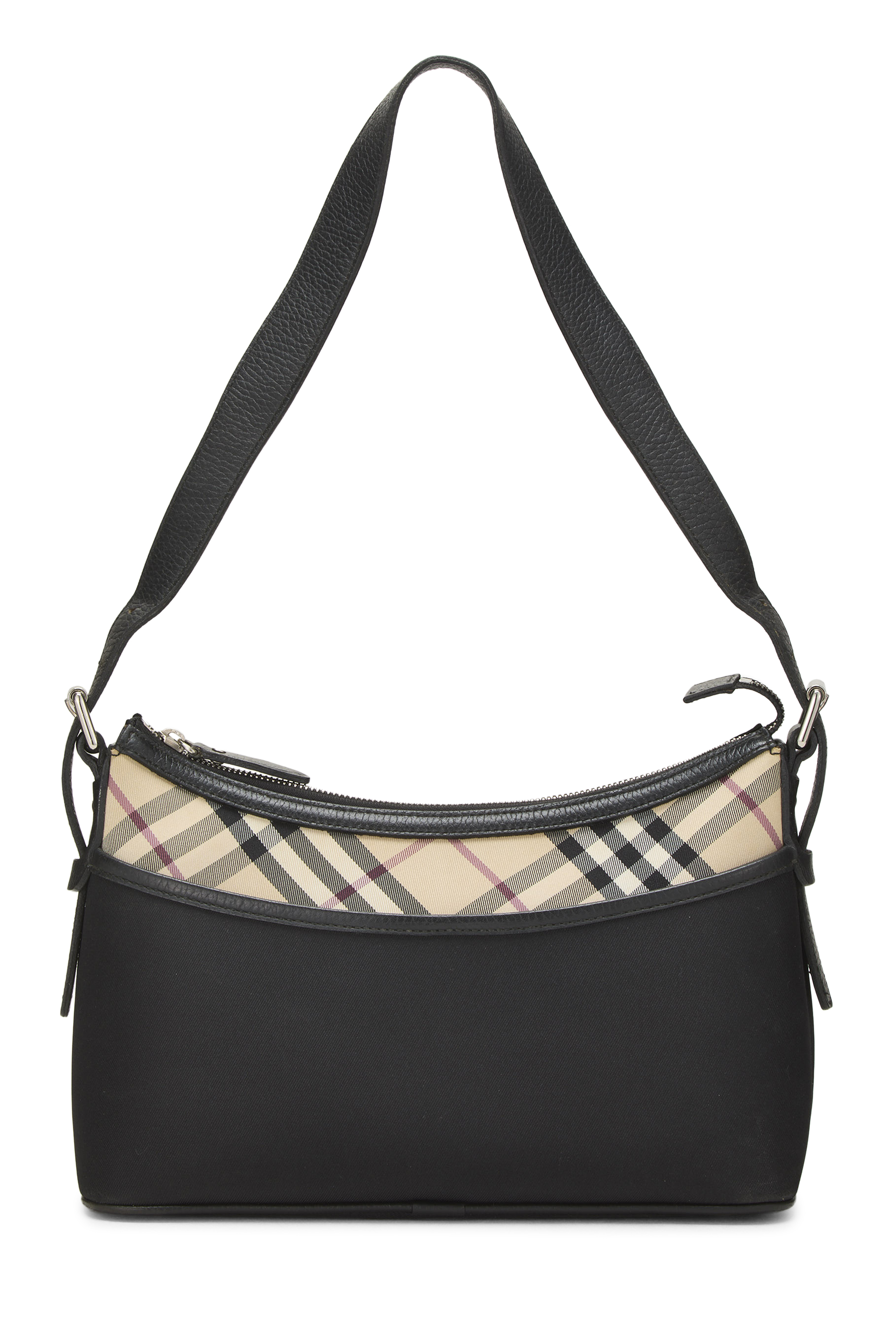 Women's Burberry Black Nylon Check Satchel Shoulder Bag in Black