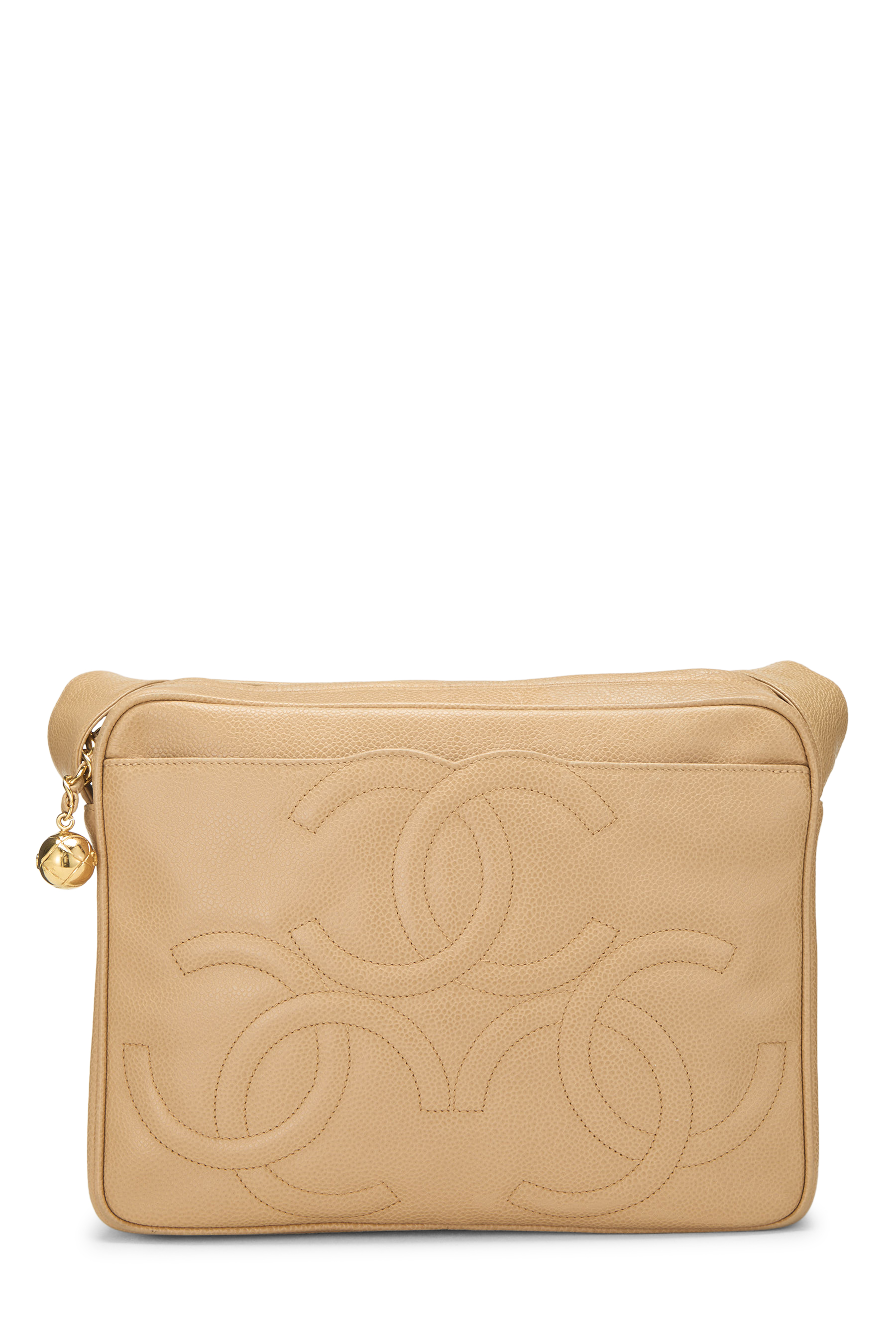 Women's Leather Chanel Beige Caviar 3 'CC' Shoulder Bag in Beige