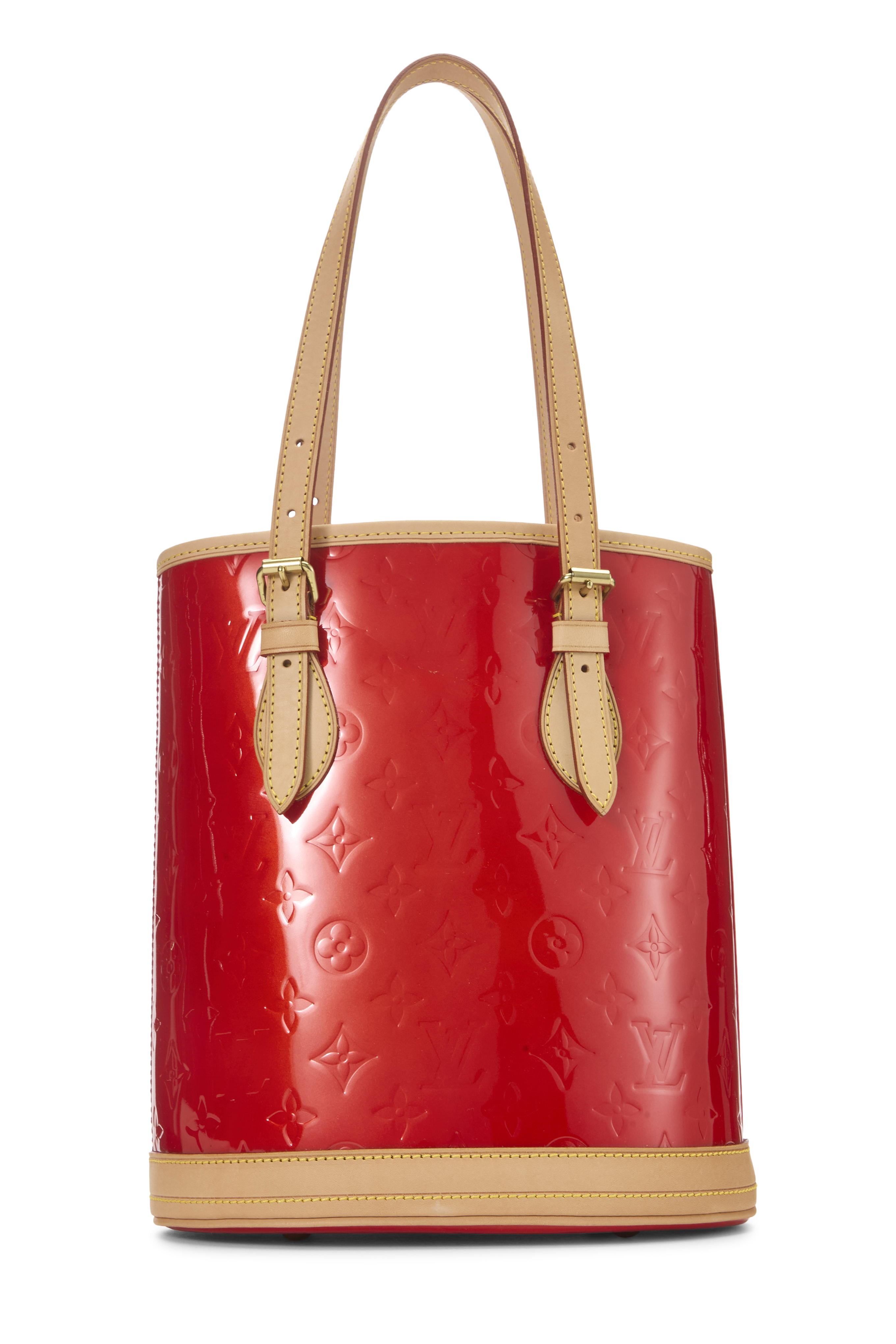 Women's Louis Vuitton Red Monogram Vernis Bucket PM in Red PM