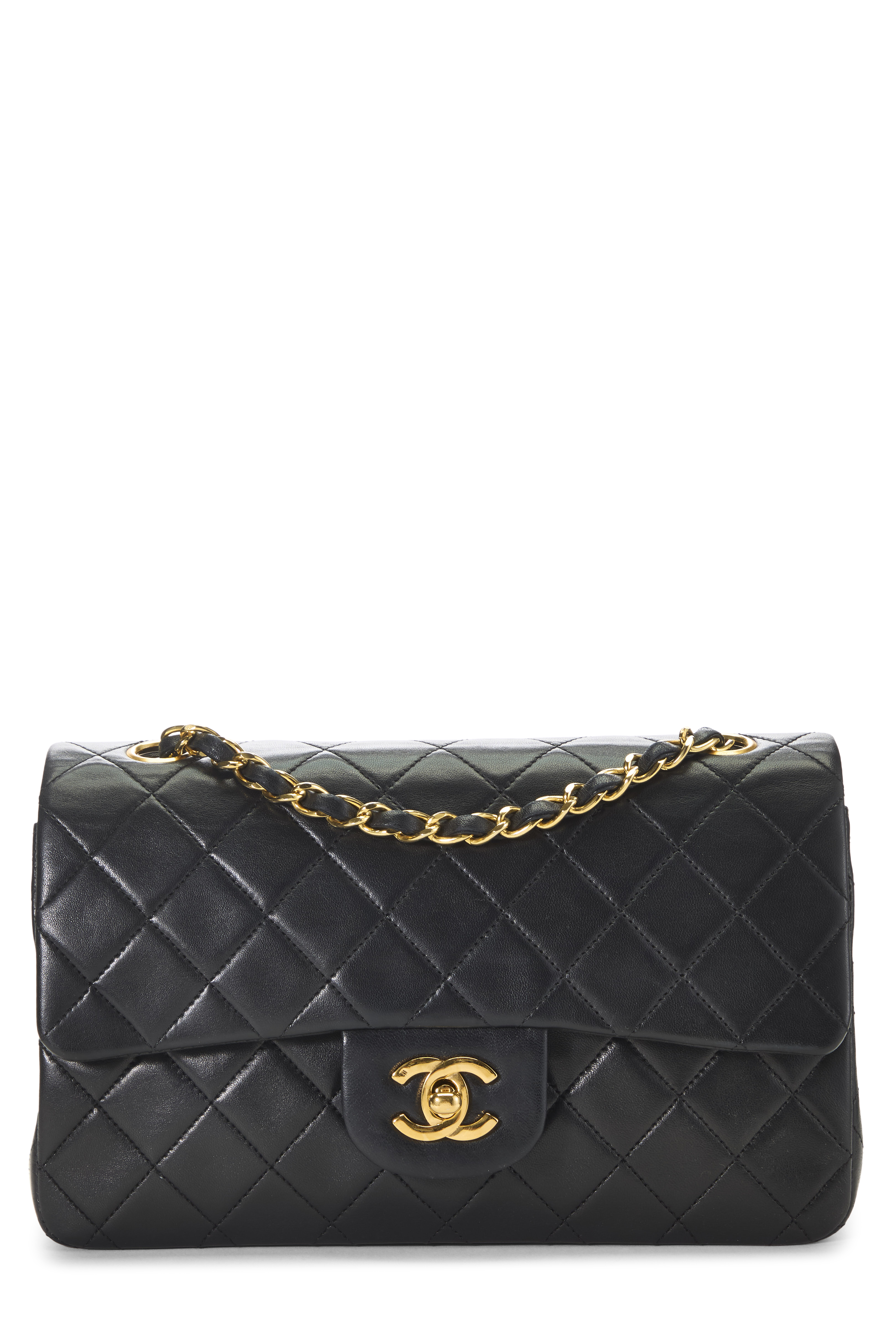 Women's Chanel Black Quilted Lambskin Classic Double Flap Small in Black 9"
