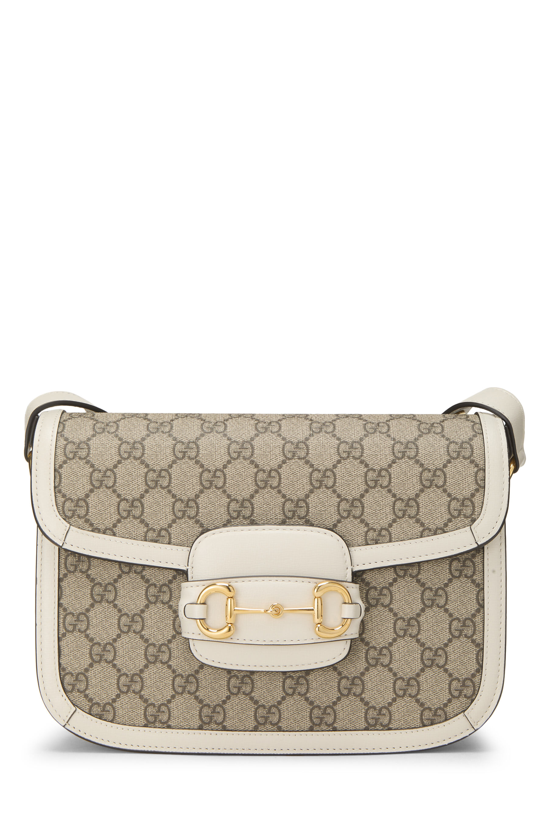 Women's Microfiber Gucci Original GG Supreme 1955 Horsebit Shoulder Bag in White