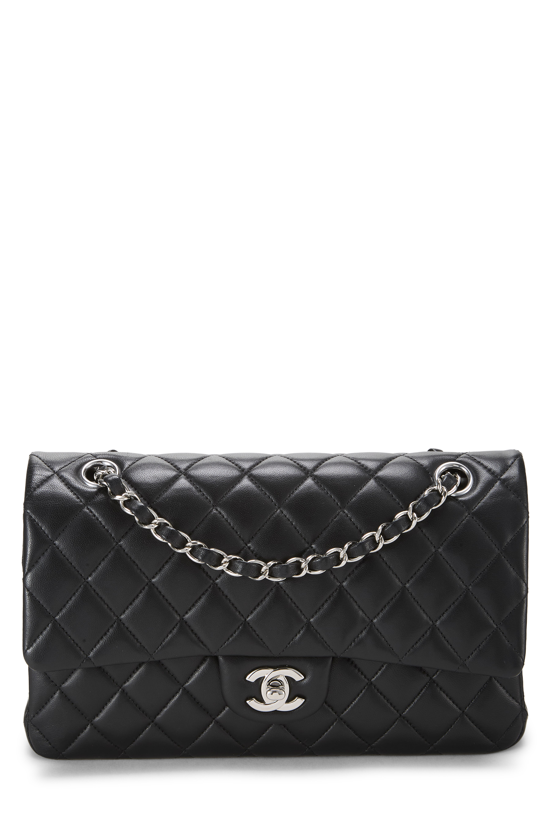 Women's Chanel Black Quilted Lambskin Classic Double Flap Medium in Black 10"