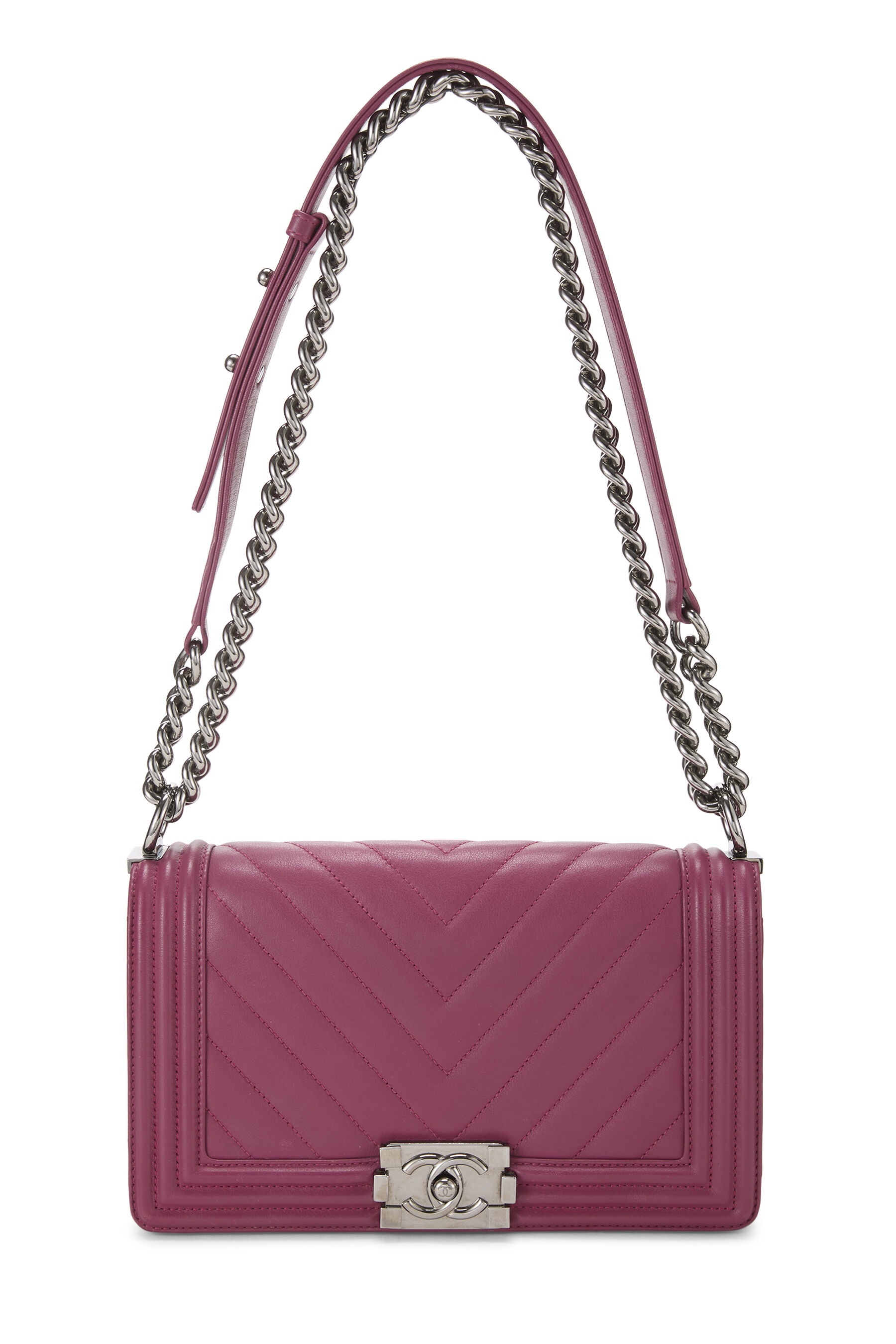 Women's Chanel Purple Chevron Lambskin Boy Bag Medium in Purple Medium