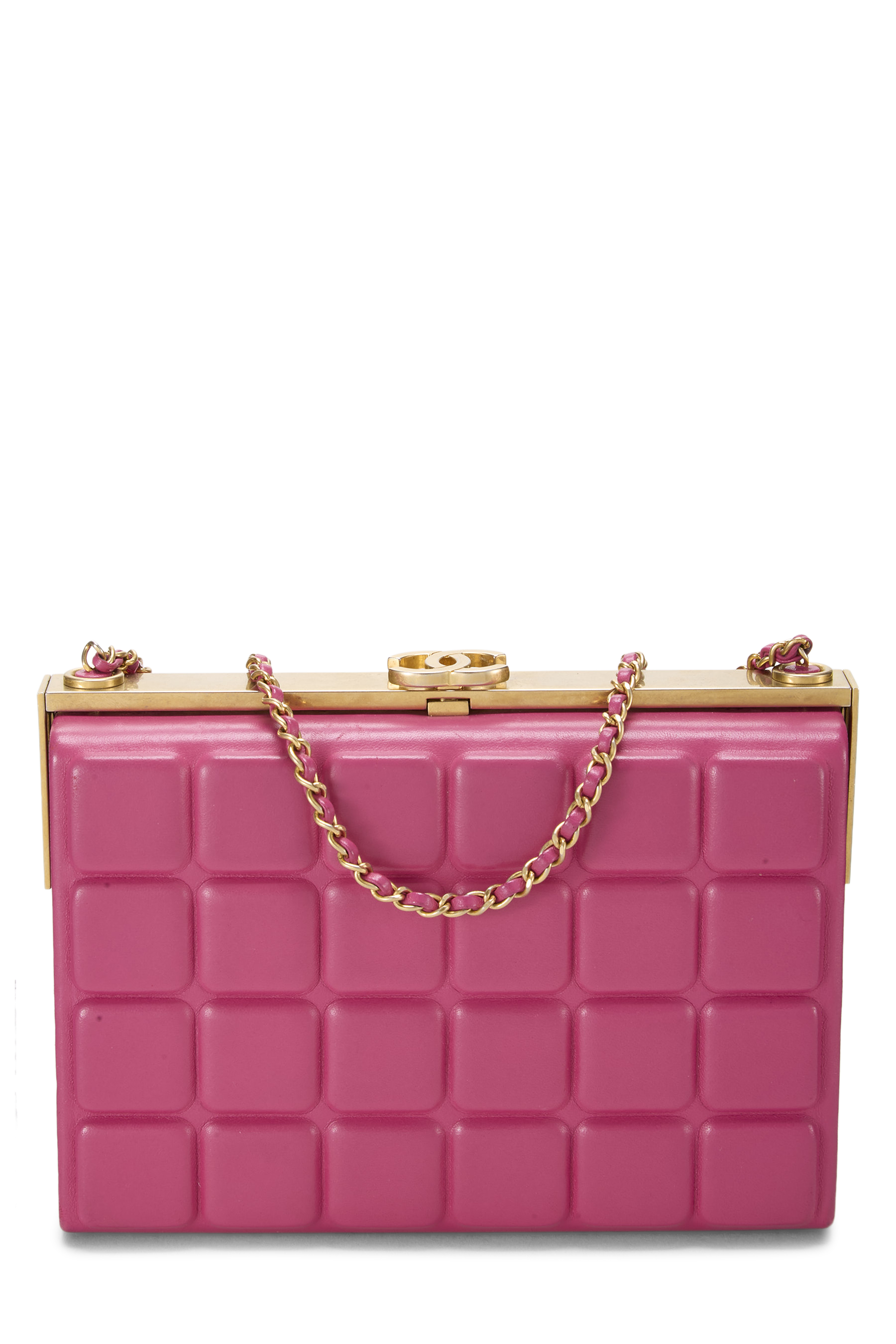 Women's Chanel Pink Lambskin Leather Chocolate Bar Clutch in Pink