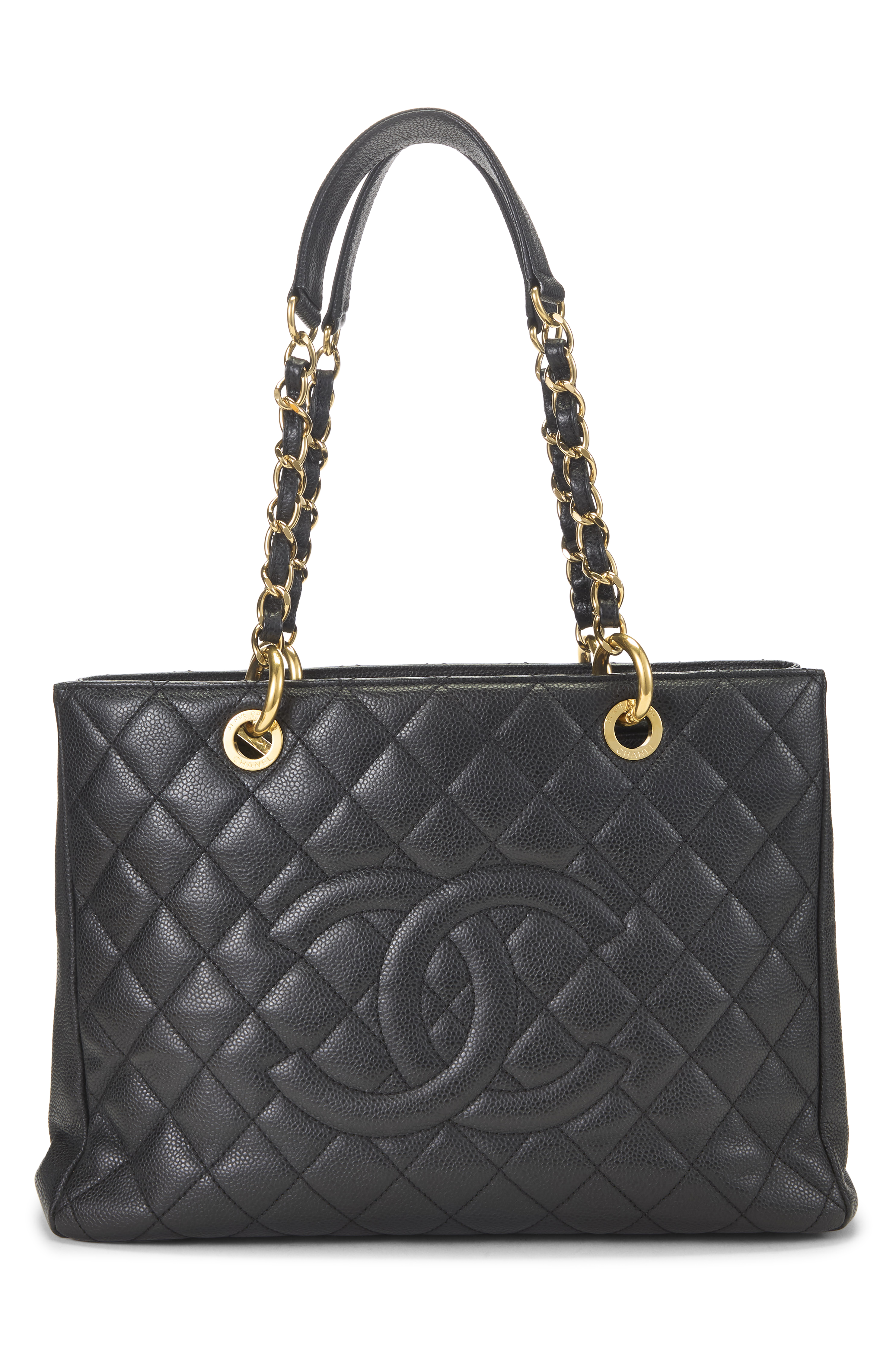 Women's Chanel Black Quilted Caviar Grand Shopping Tote (GST) in Black