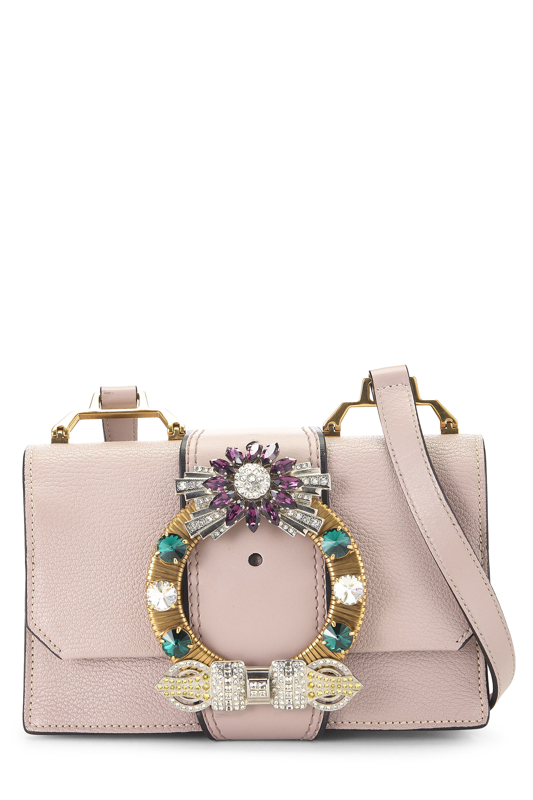 Women's Miu Miu Pink Leather Crystal Embellished Shoulder Bag in Pink