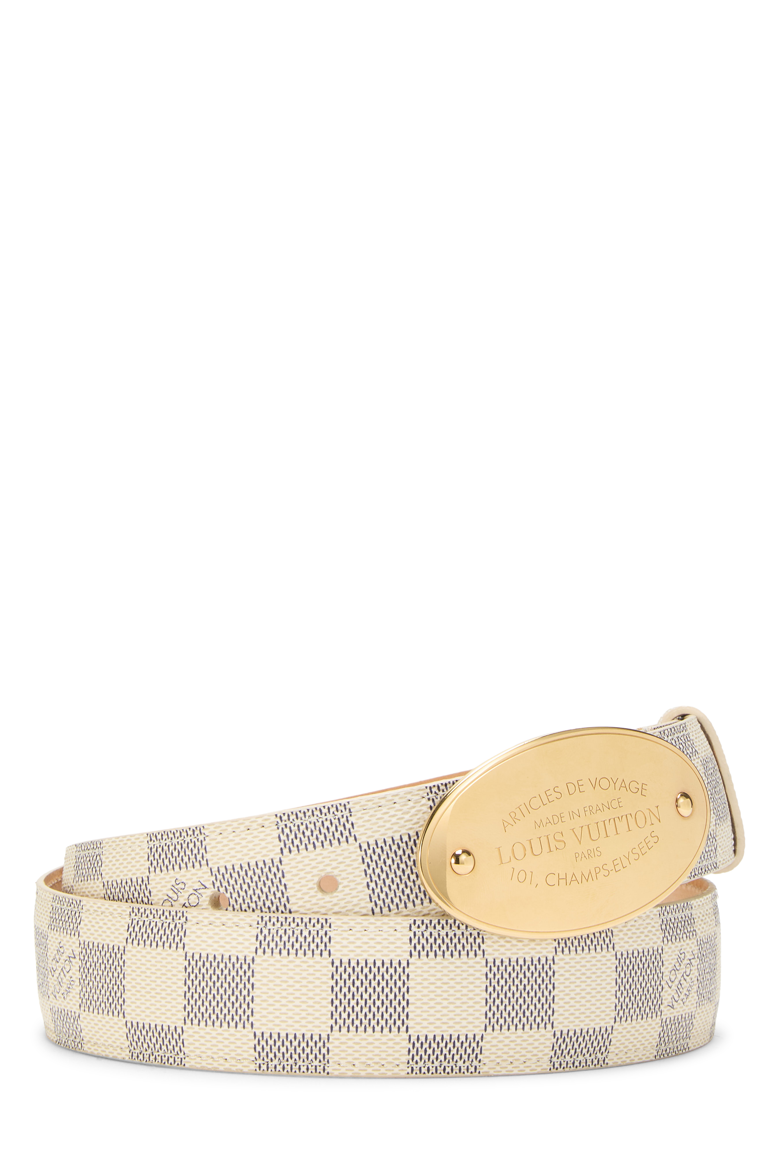 Women's Louis Vuitton Damier Azur Voyage Ceinture 90 in White