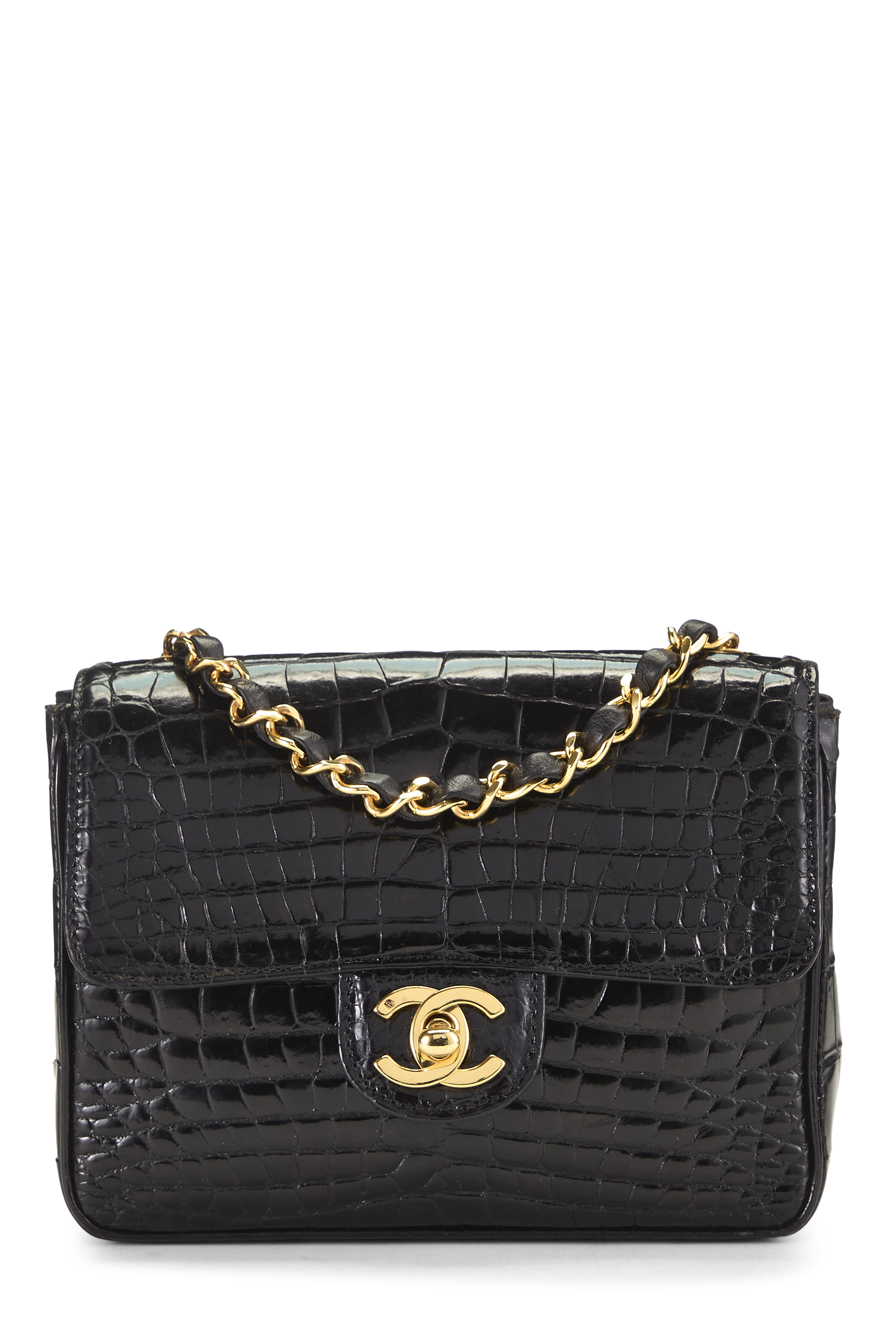 Women's Chanel Black Crocodile Square Flap Mini in Black Mini