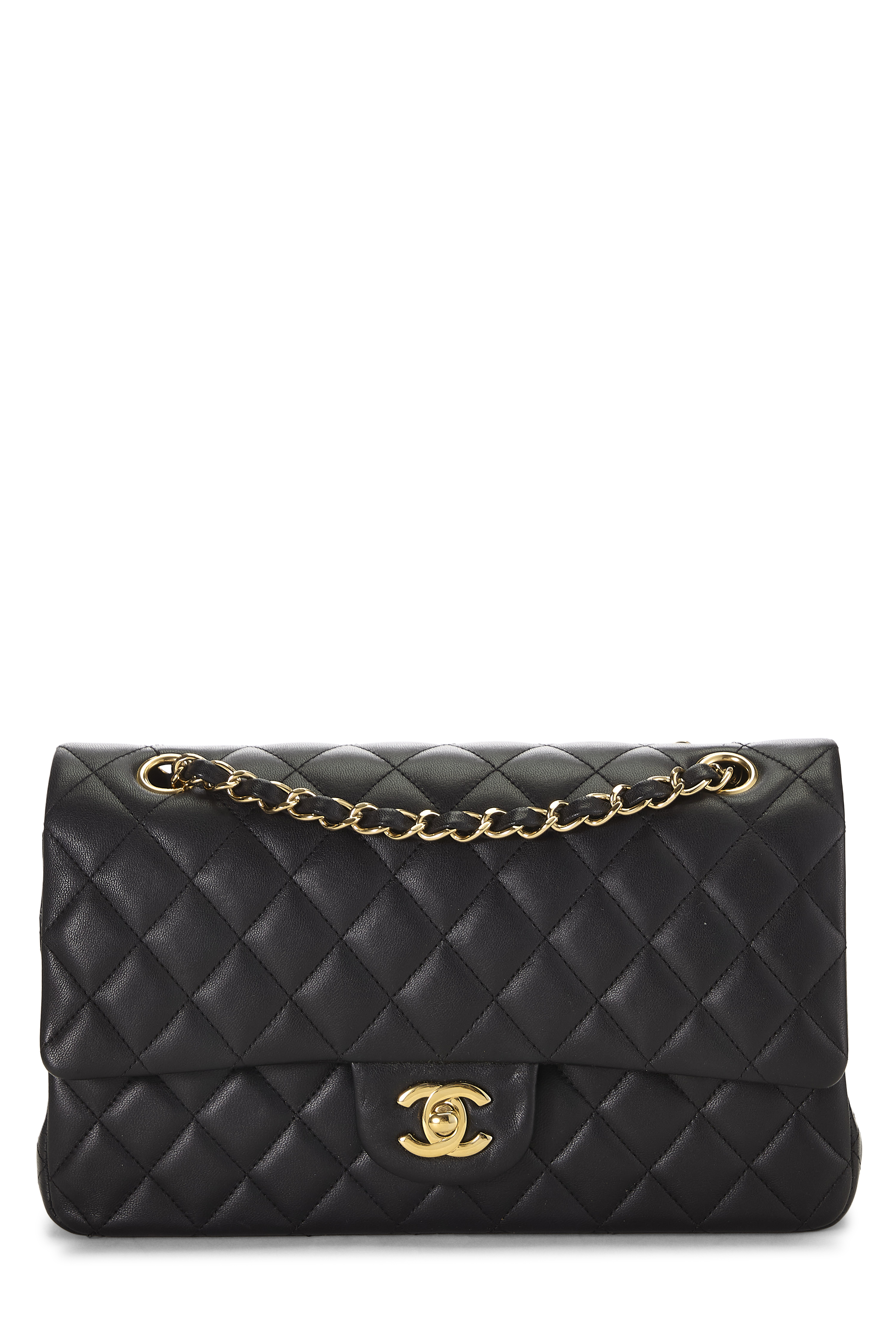 Women's Chanel Black Quilted Lambskin Classic Double Flap Medium in Black 10"