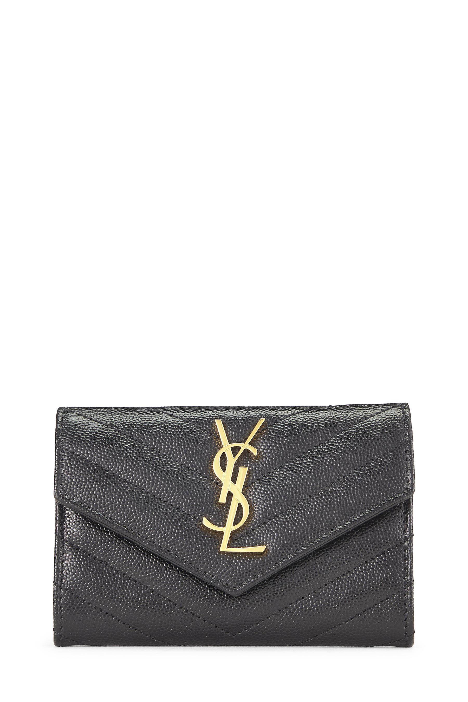 Women's Saint Laurent Black Grained Calfskin Envelope Wallet Small in Black Small