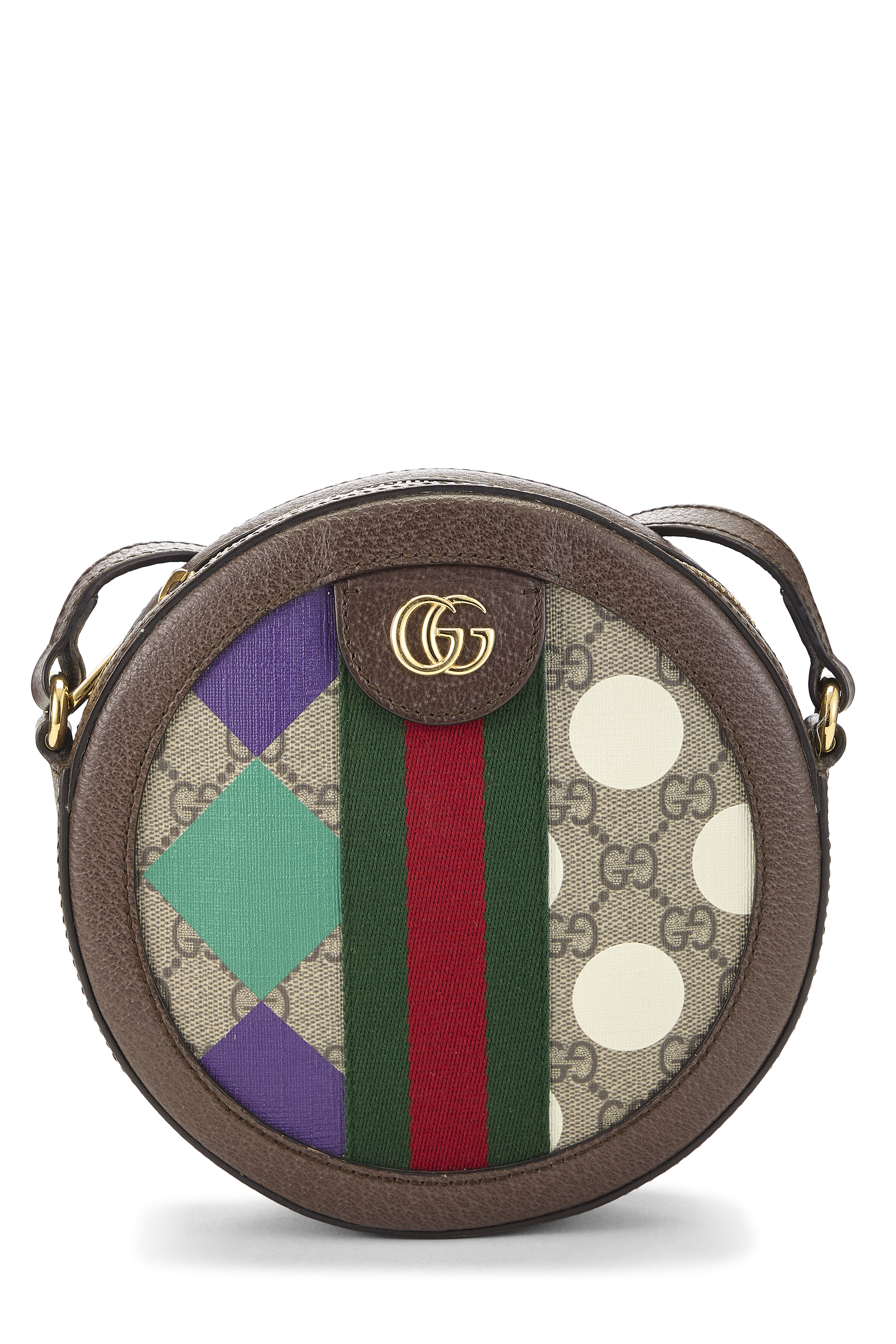 Women's Gucci Brown GG Supreme Canvas Ophidia Round Bag in Brown