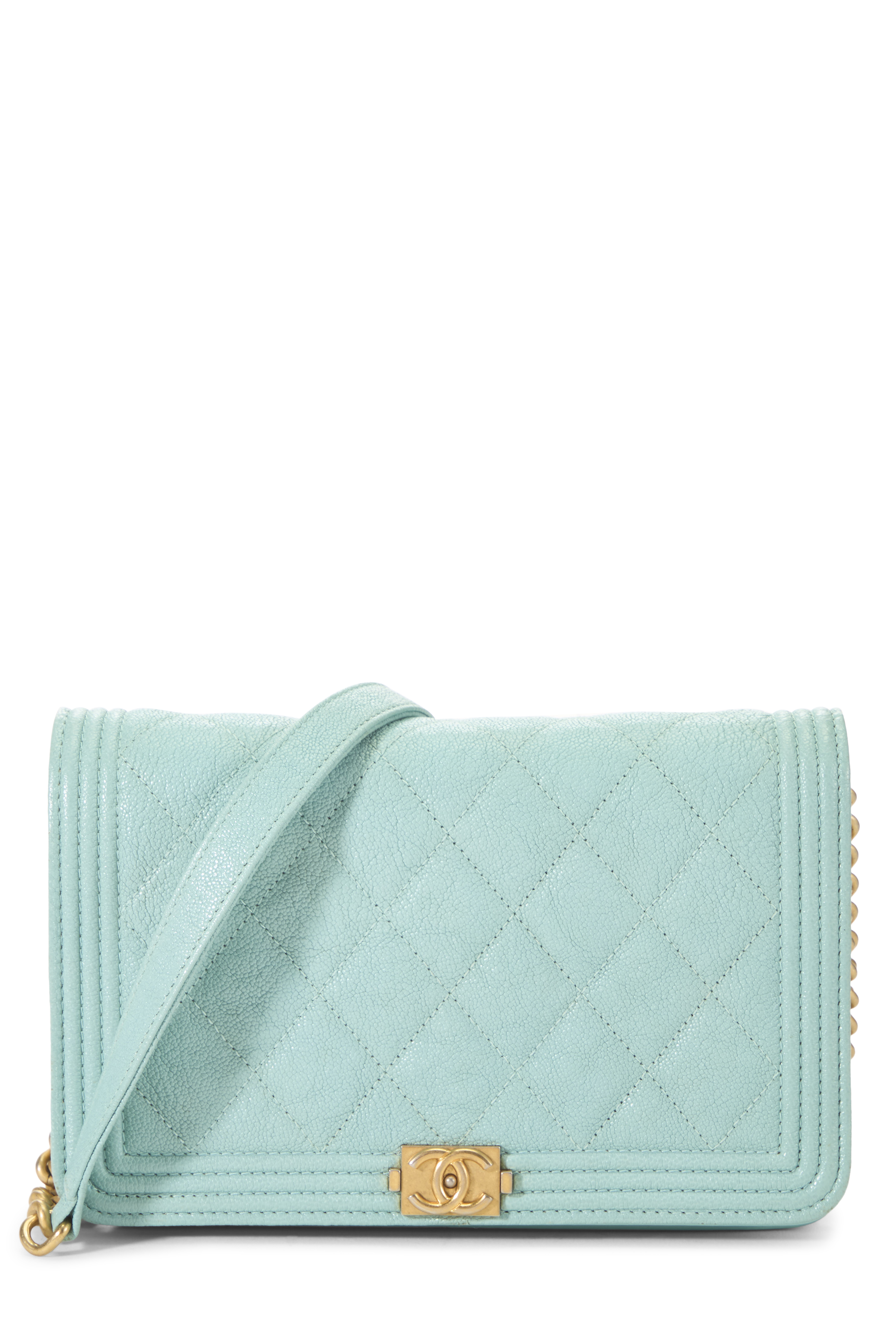 Women's Chanel Blue Caviar Boy Wallet on Chain (WOC) in Blue